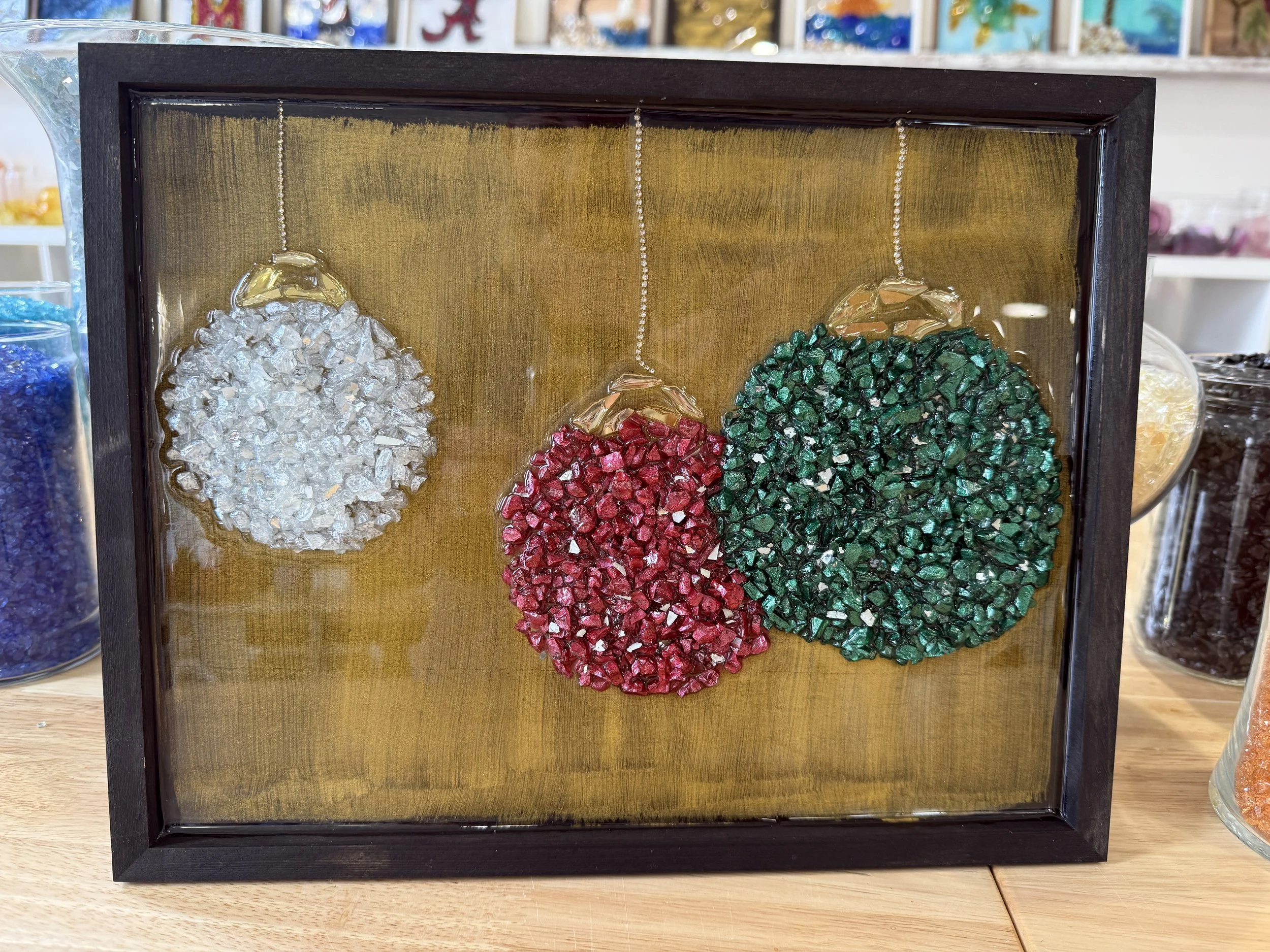 Christmas tree ornaments Cut/Crushed Glass Resin Art