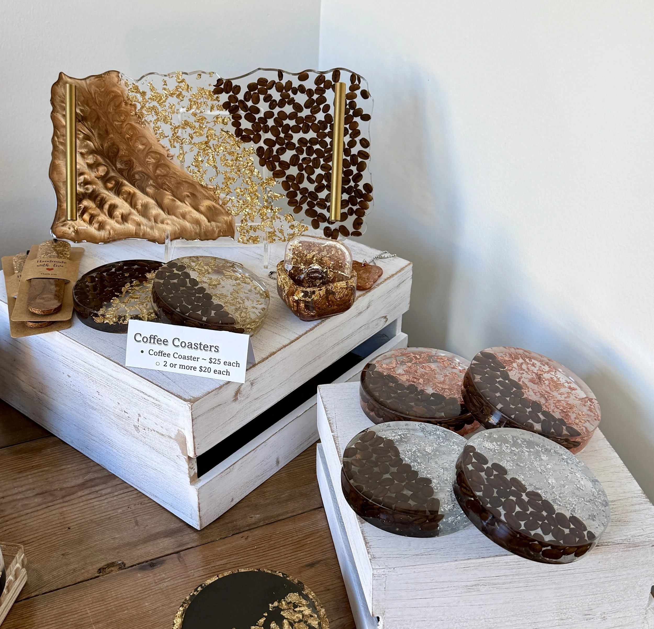 Resin coffee bean tray and coaster.