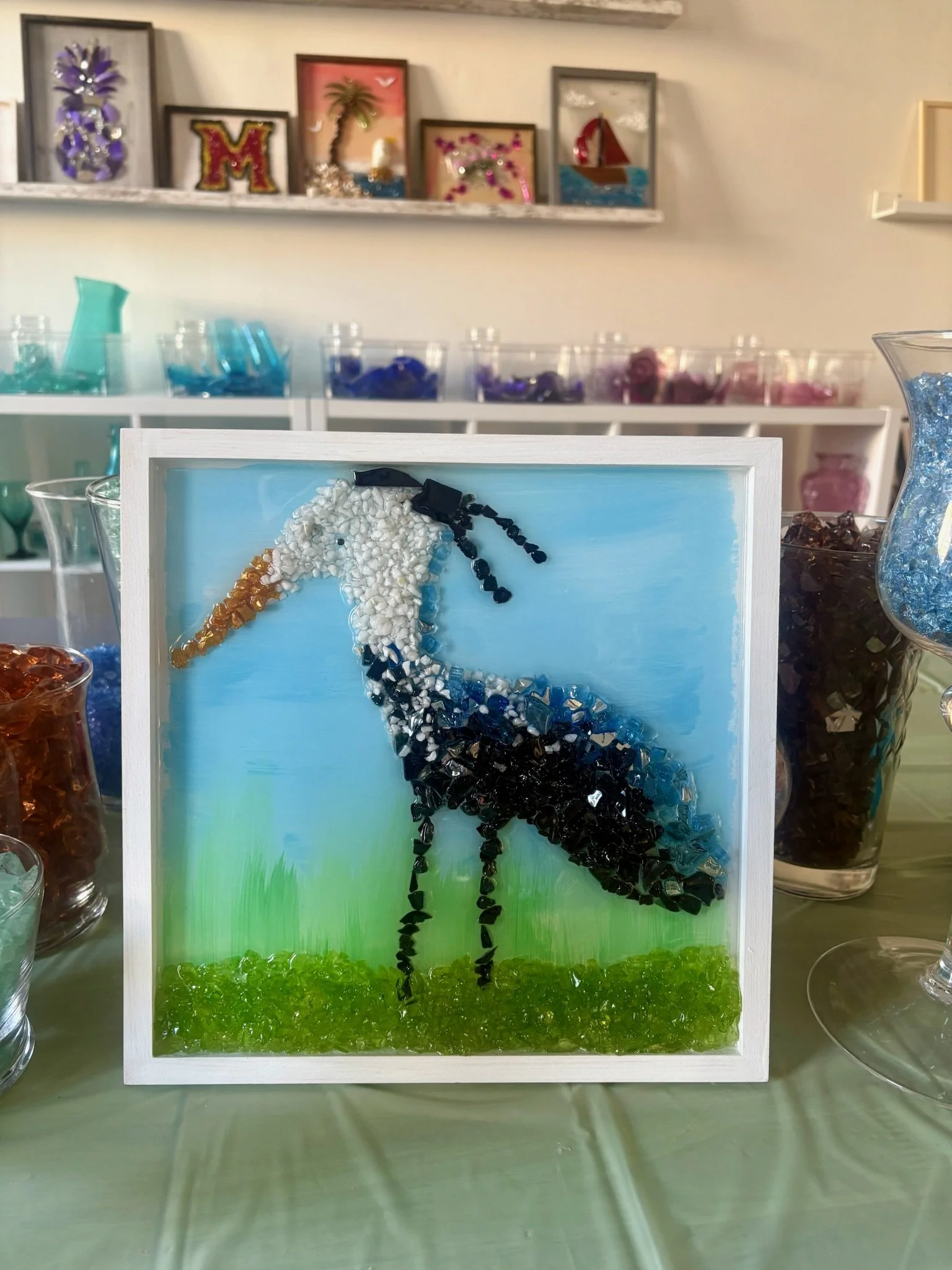 Pelican Cut/Crushed Glass Resin Art