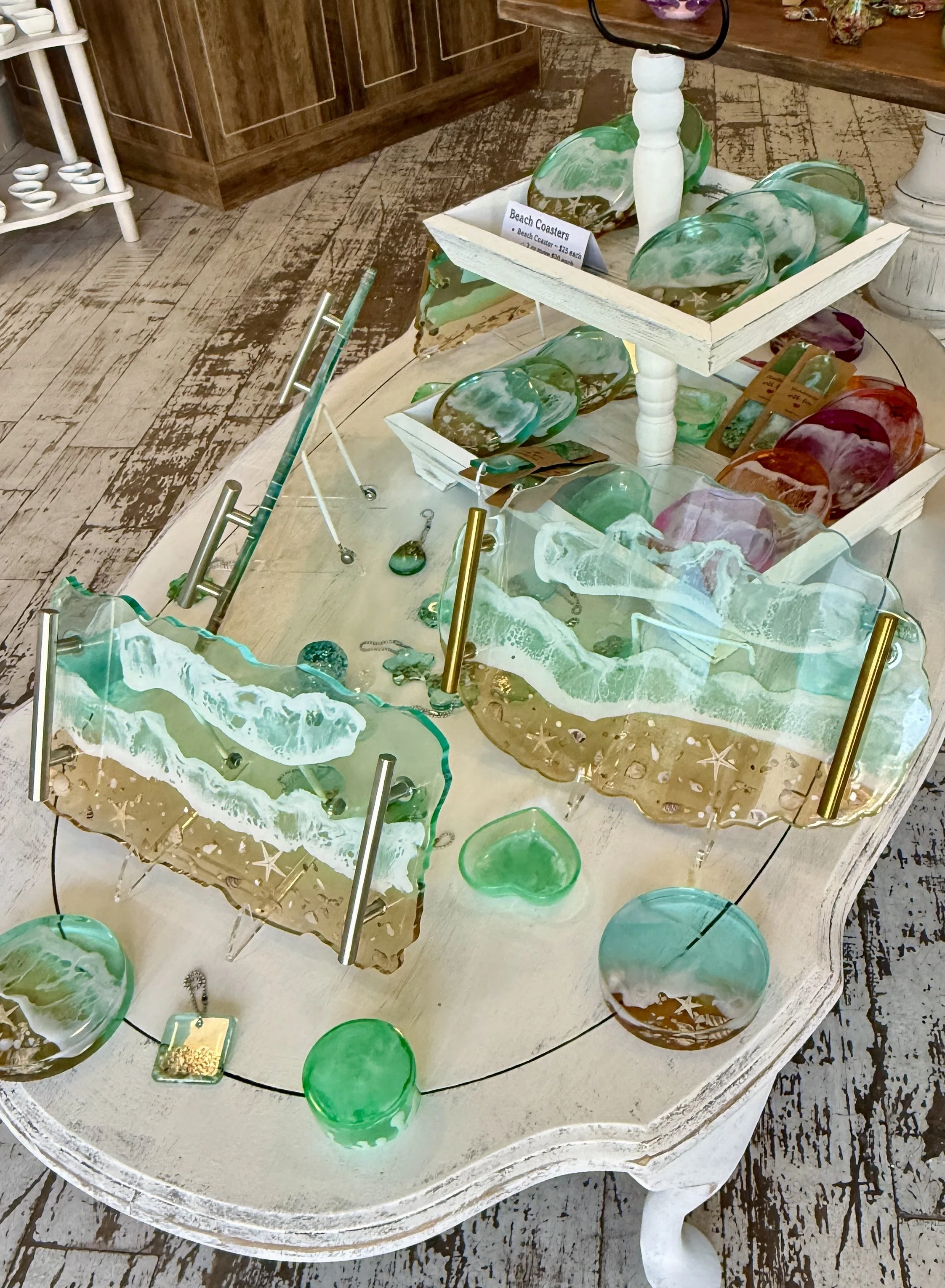 Resin ocean wave and beach trays and coasters