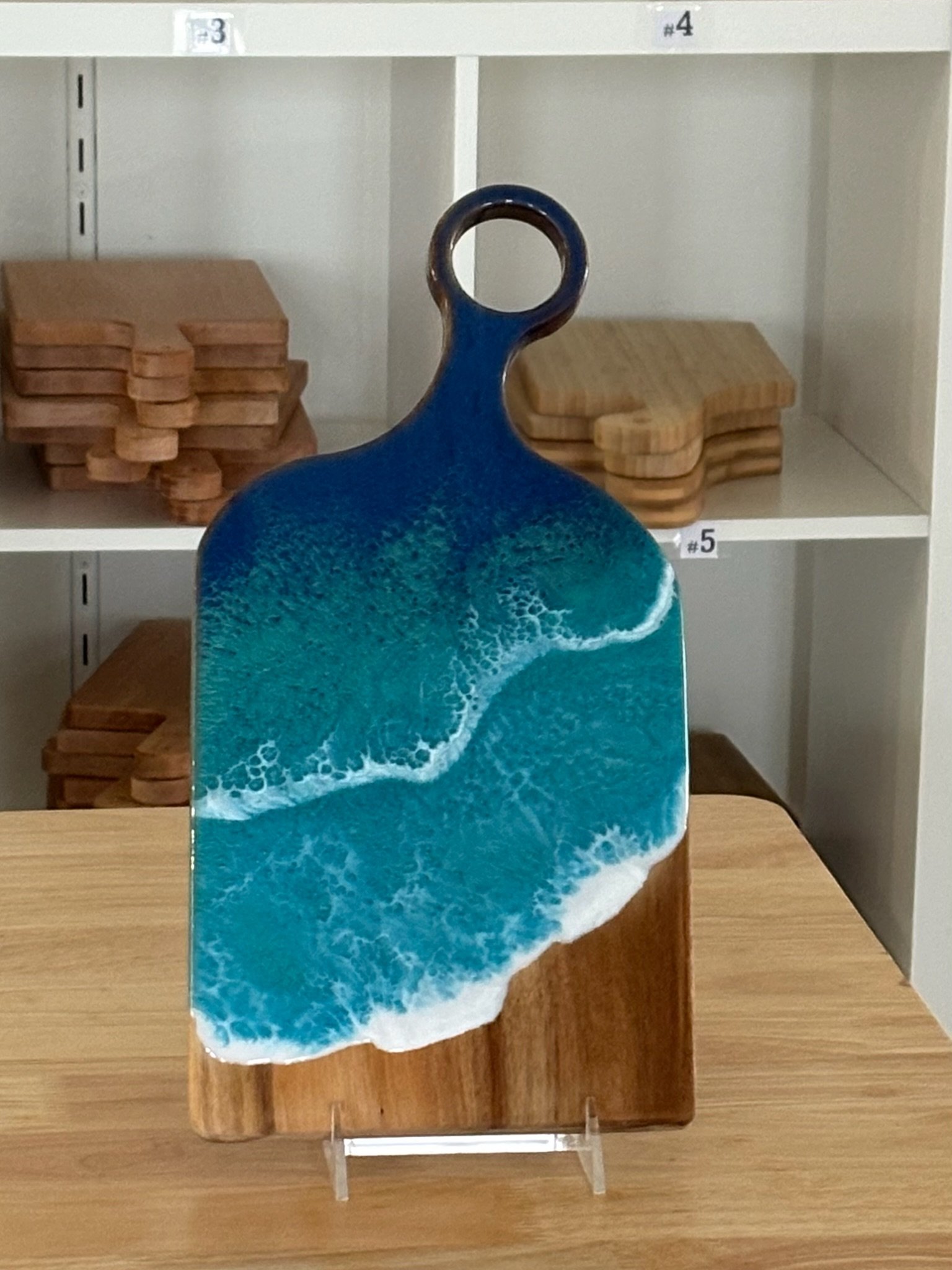Ocean wave wood resin charcuterie board