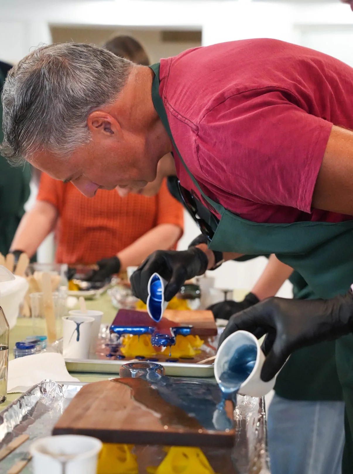 Functional Wood Resin Art workshop in action - Charcuterie Boards