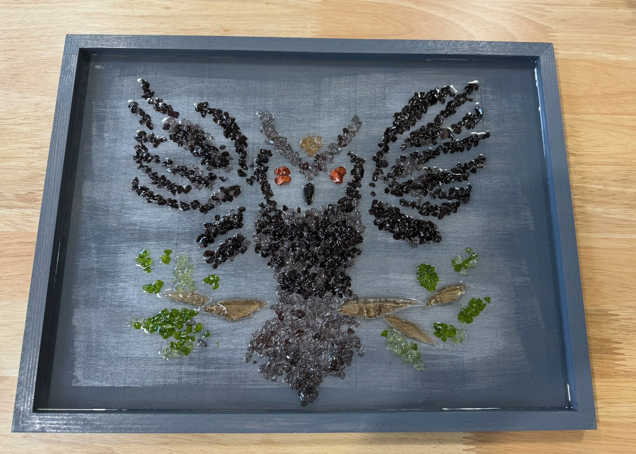 Owl - Crushed/Cut glass resin art