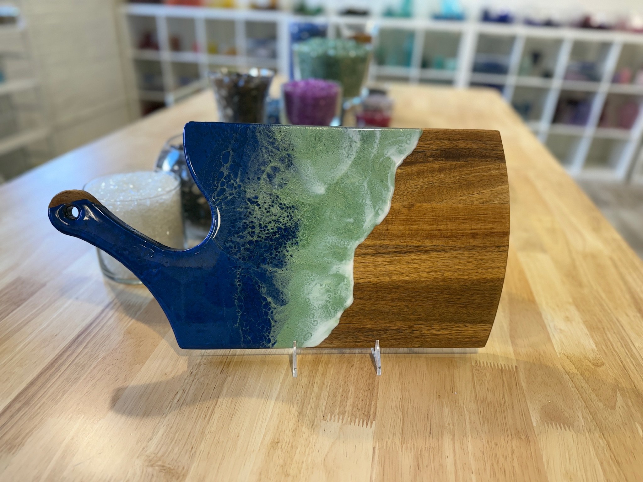 Ocean wave wood resin charcuterie board