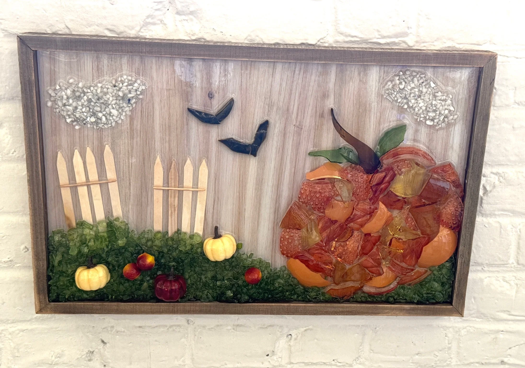Great Pumpkin and pumpkin patch Cut/Crushed Glass Resin Art