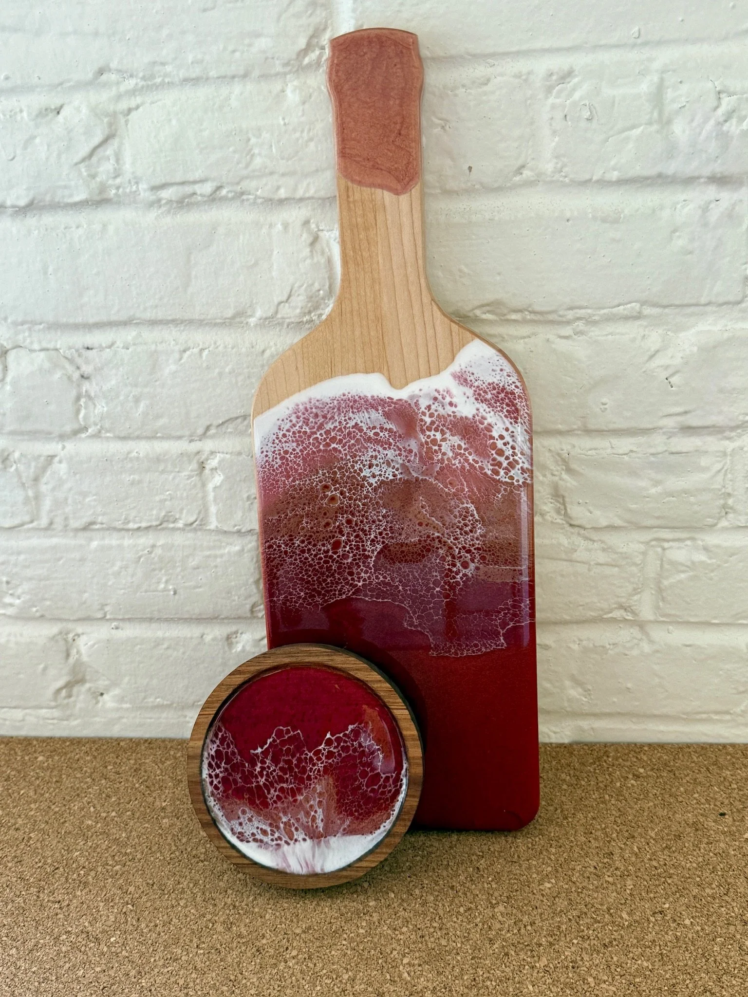 Valentine wine bottle resin ocean wave poured wine bottle charcuterie board and wood coaster