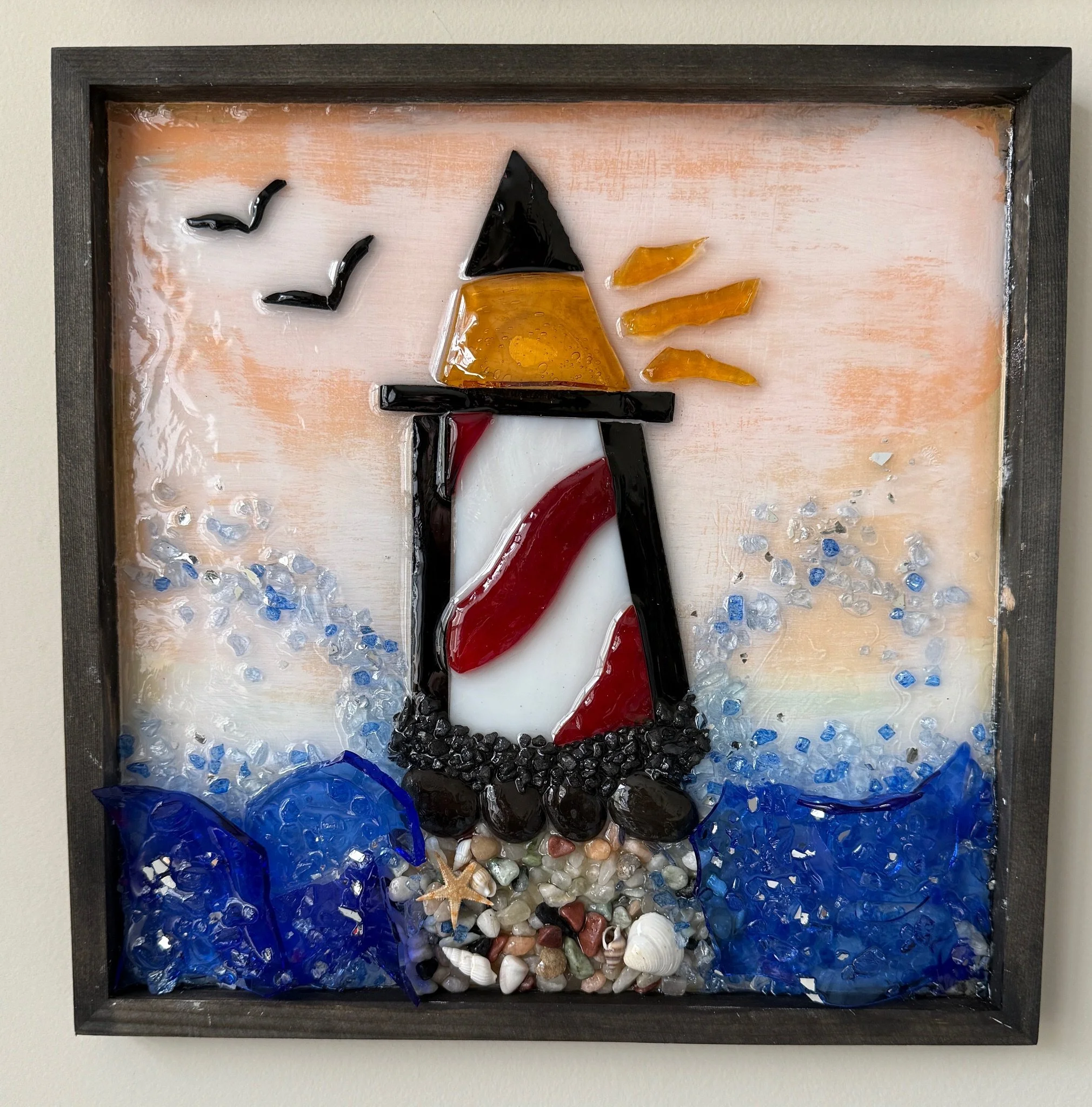 Lighthouse Cut/Crushed Glass Resin Art