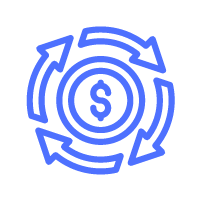 Icon of a dollar sign in the center with circular arrows around it, representing money flow or financial cycle.