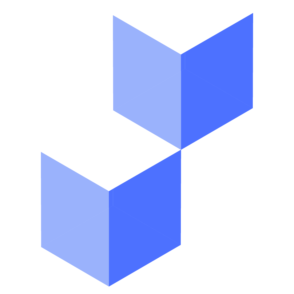 Two 3D blue cubes with shading, positioned to form a V shape on a black background.