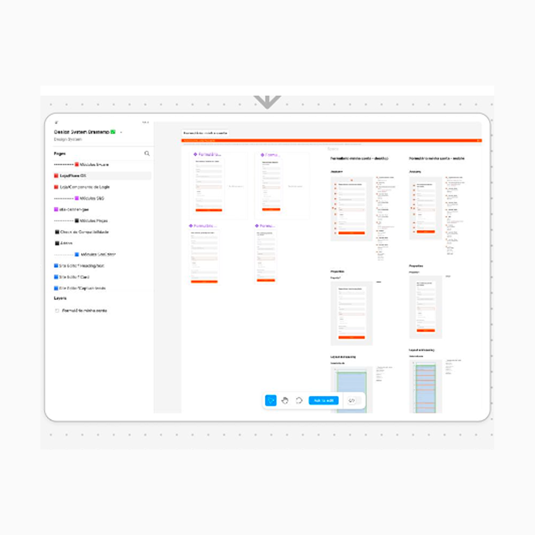 Tela de computador exibindo modelos de formulários em uma plataforma digital, com menu lateral à esquerda e previews de formulários na área principal.