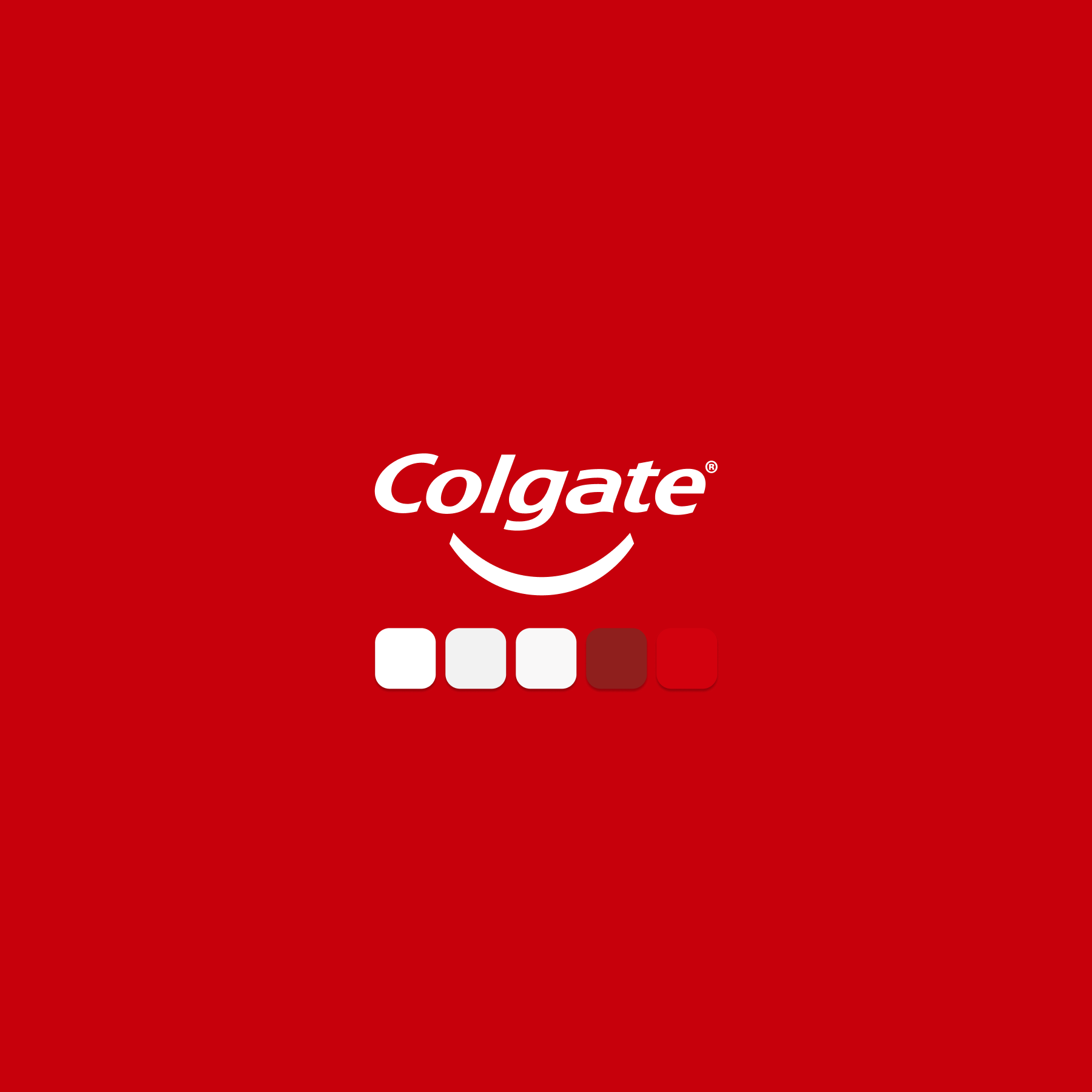 Fundo vermelho com o logo do creme dental Colgate e uma boca sorrindo estilizada.