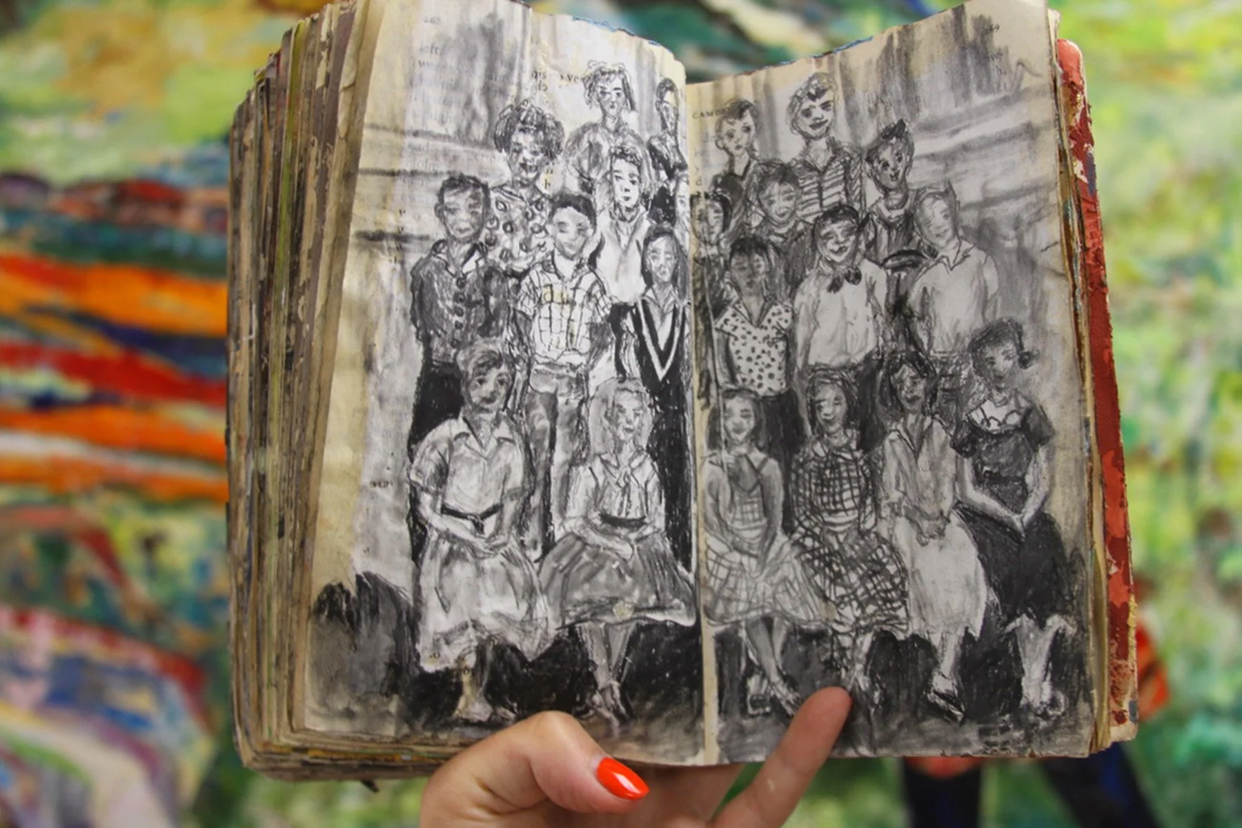 My Family Anti-Autobiography, Mixed Media in Manipulated Book, Plasters, Paint, Marker, Pencil, Charcoal, Gold Leaf, etc., 2019