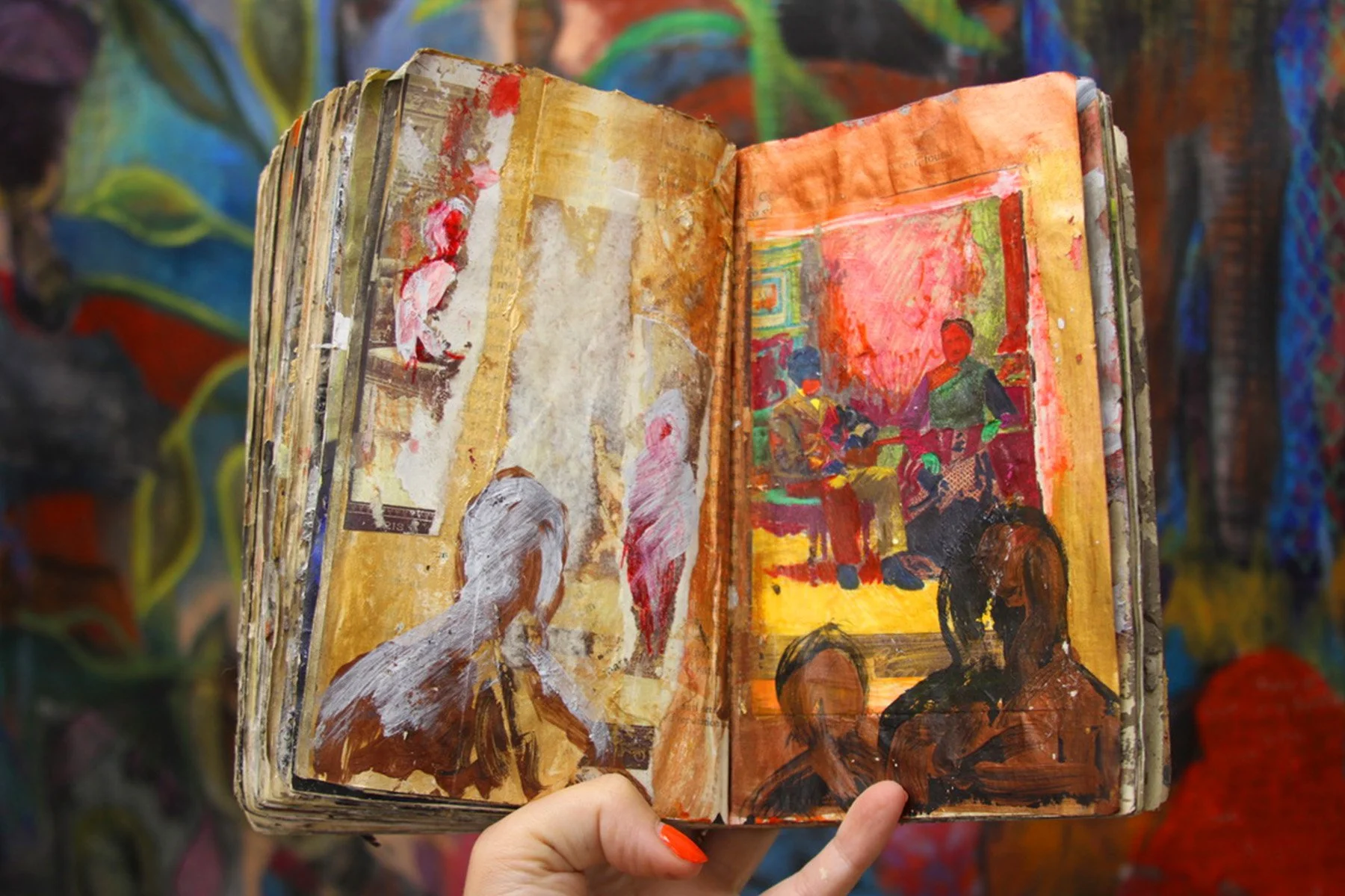 My Family Anti-Autobiography, Mixed Media in Manipulated Book, Plasters, Paint, Marker, Pencil, Charcoal, Gold Leaf, etc., 2019