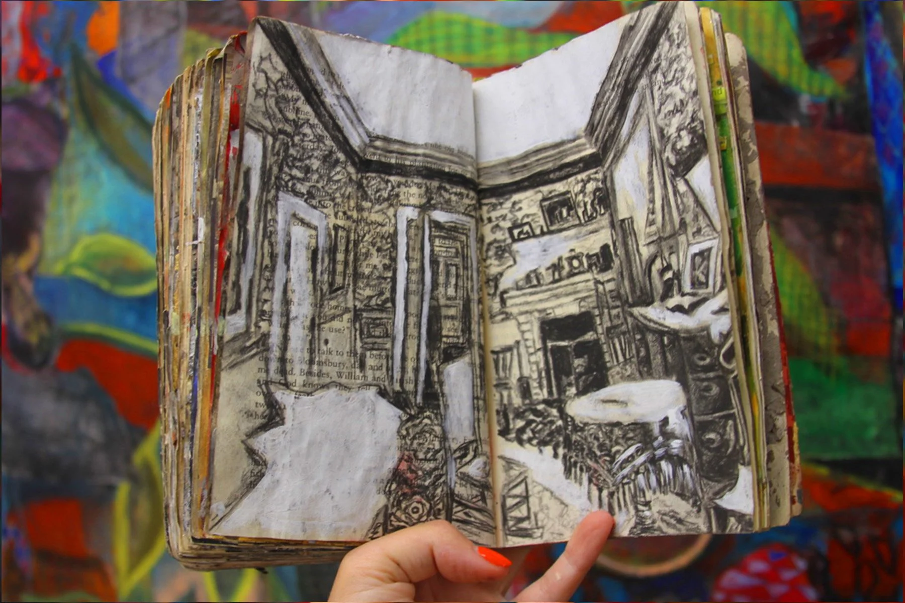 My Family Anti-Autobiography, Mixed Media in Manipulated Book, Plasters, Paint, Marker, Pencil, Charcoal, Gold Leaf, etc., 2019