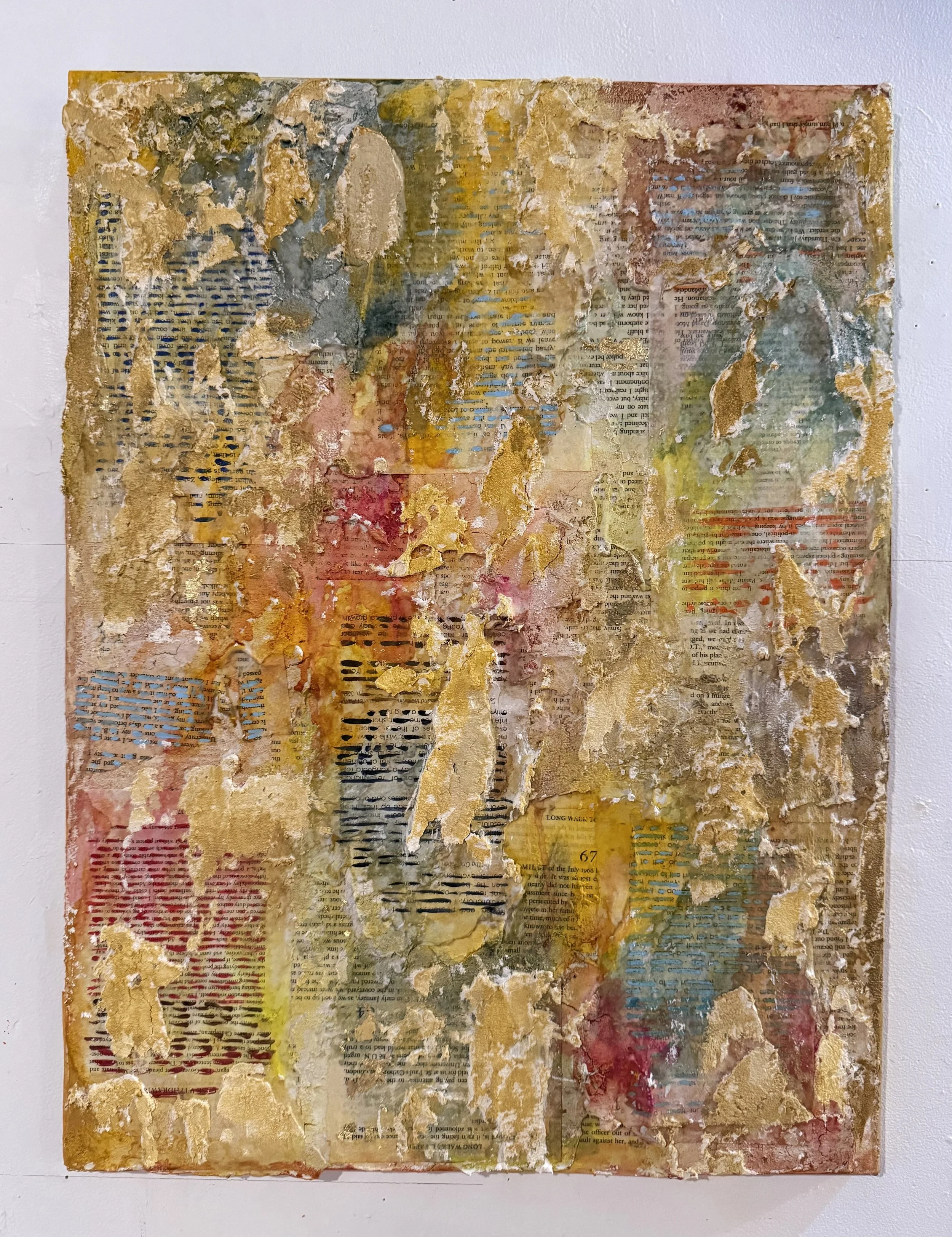 Plastered, Mixed Media on Canvas, 18" x 24," 2026