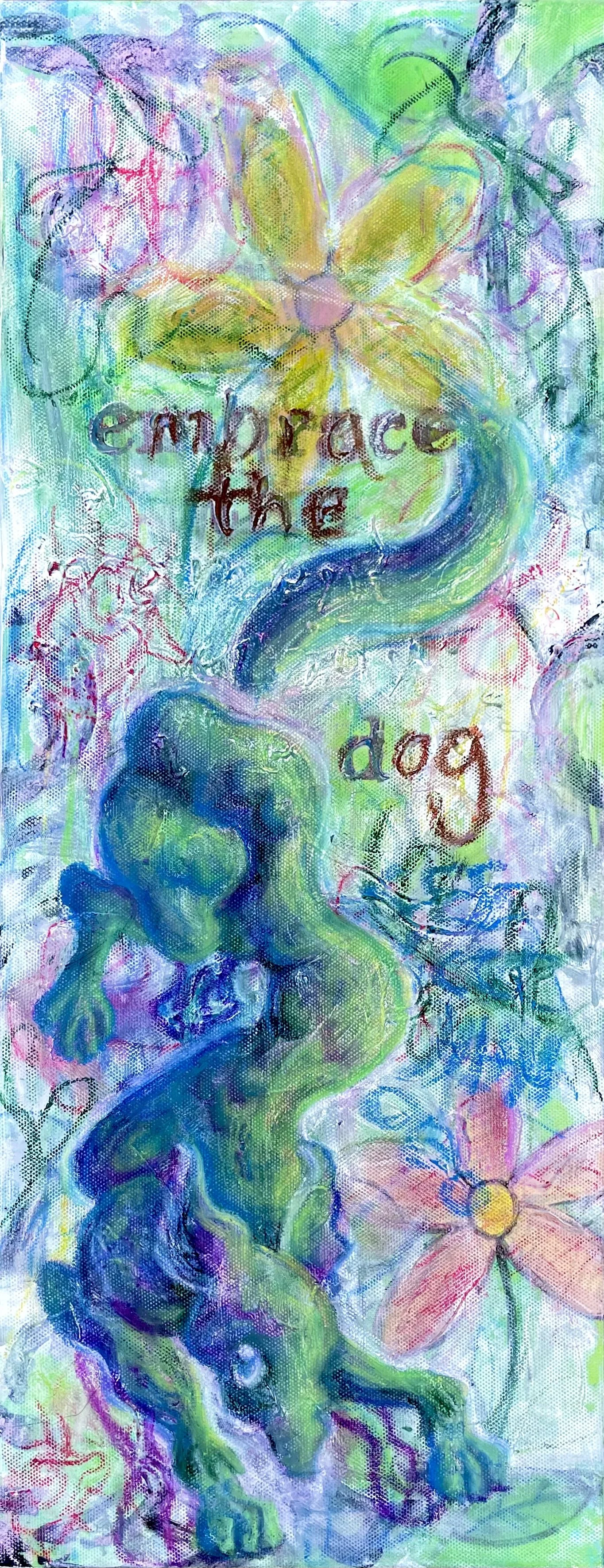 "Echo", 2023, oil pastel on repurposed canvas