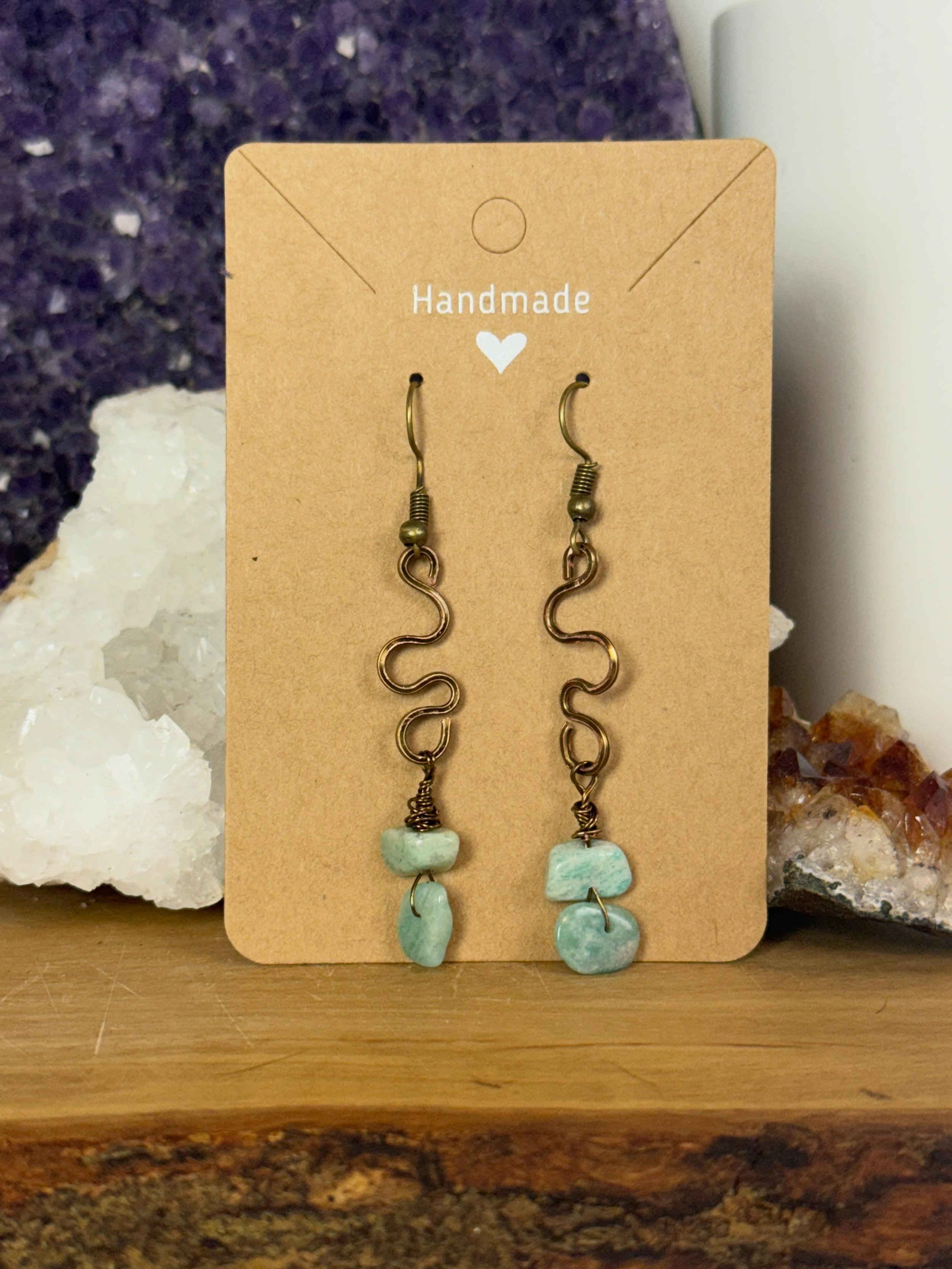 These amazonite and bronze hammered earrings were made with cool tools I finally purchased for myself and I&rsquo;m SO glad I did! Having the right tools for the job makes all the difference 🩵