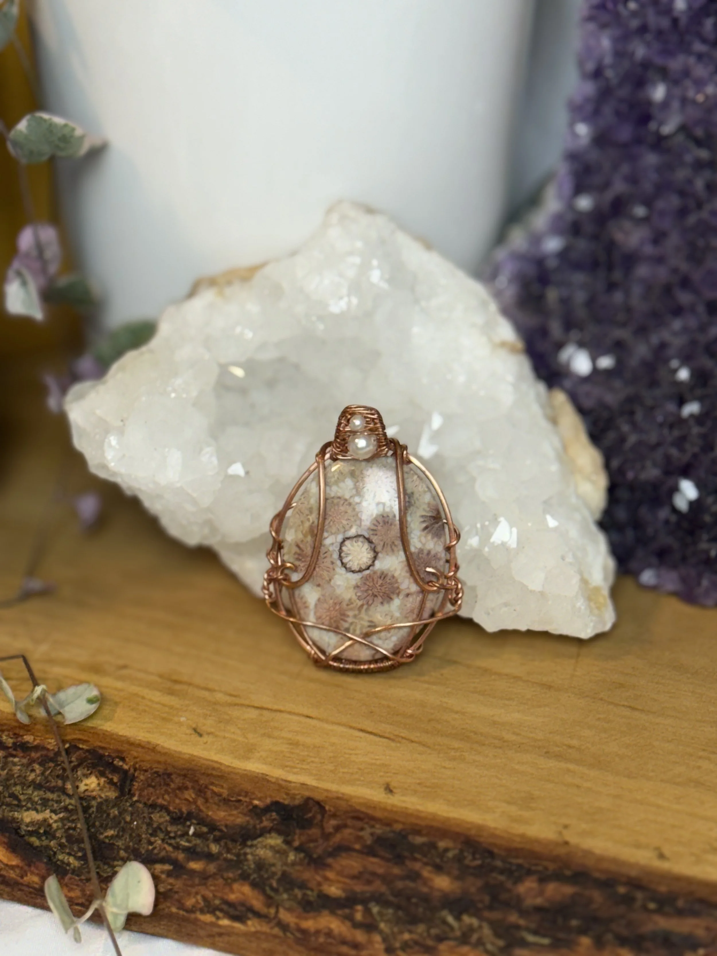 Pearl Fossil & Copper Pendant