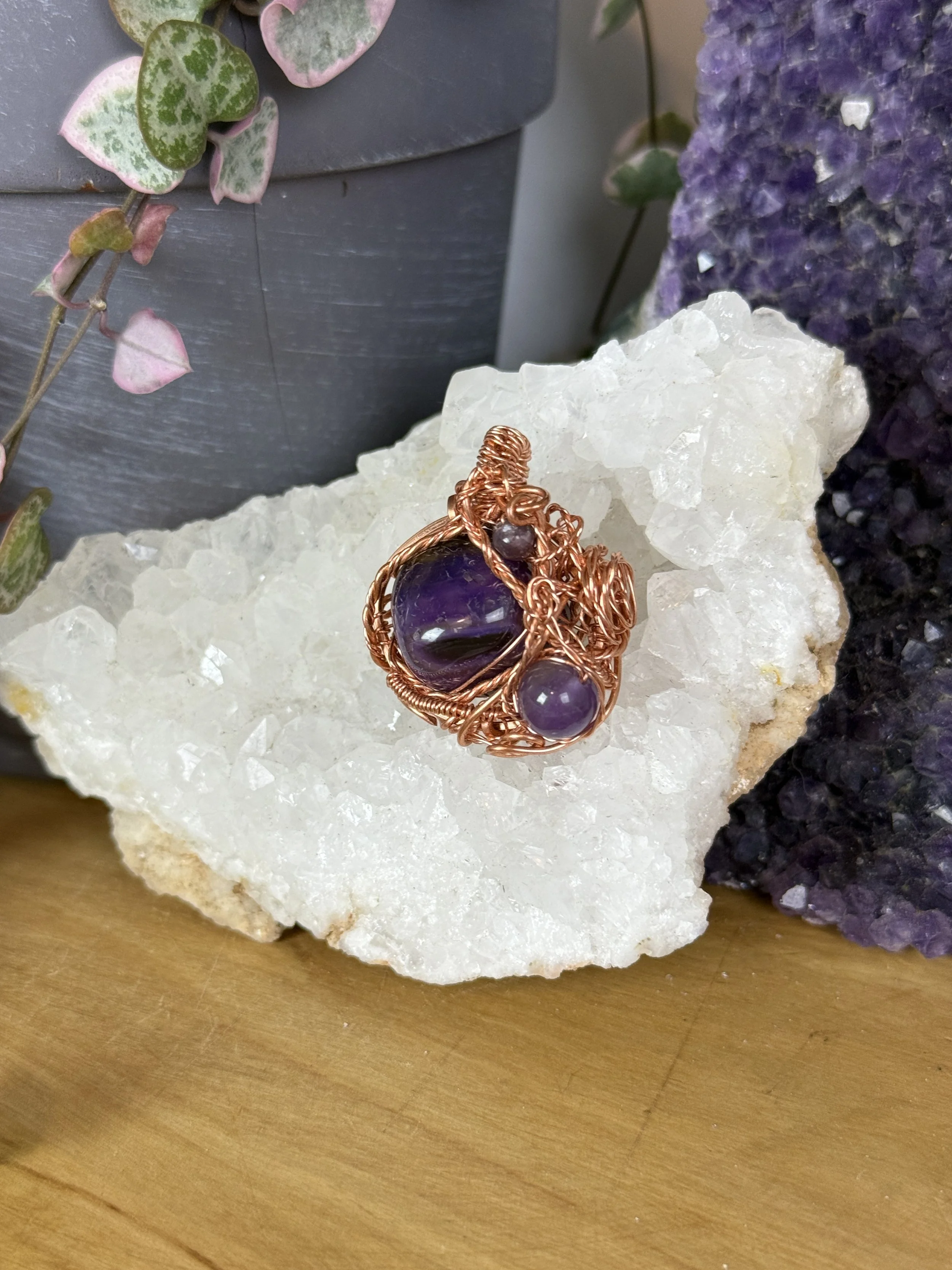 Amethyst Copper Rose Pendant