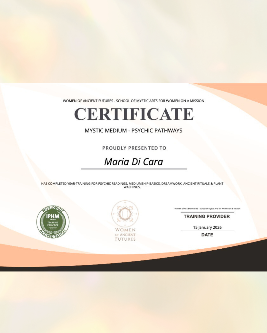 PSYCHIC MEDIUM CERTIFICATE