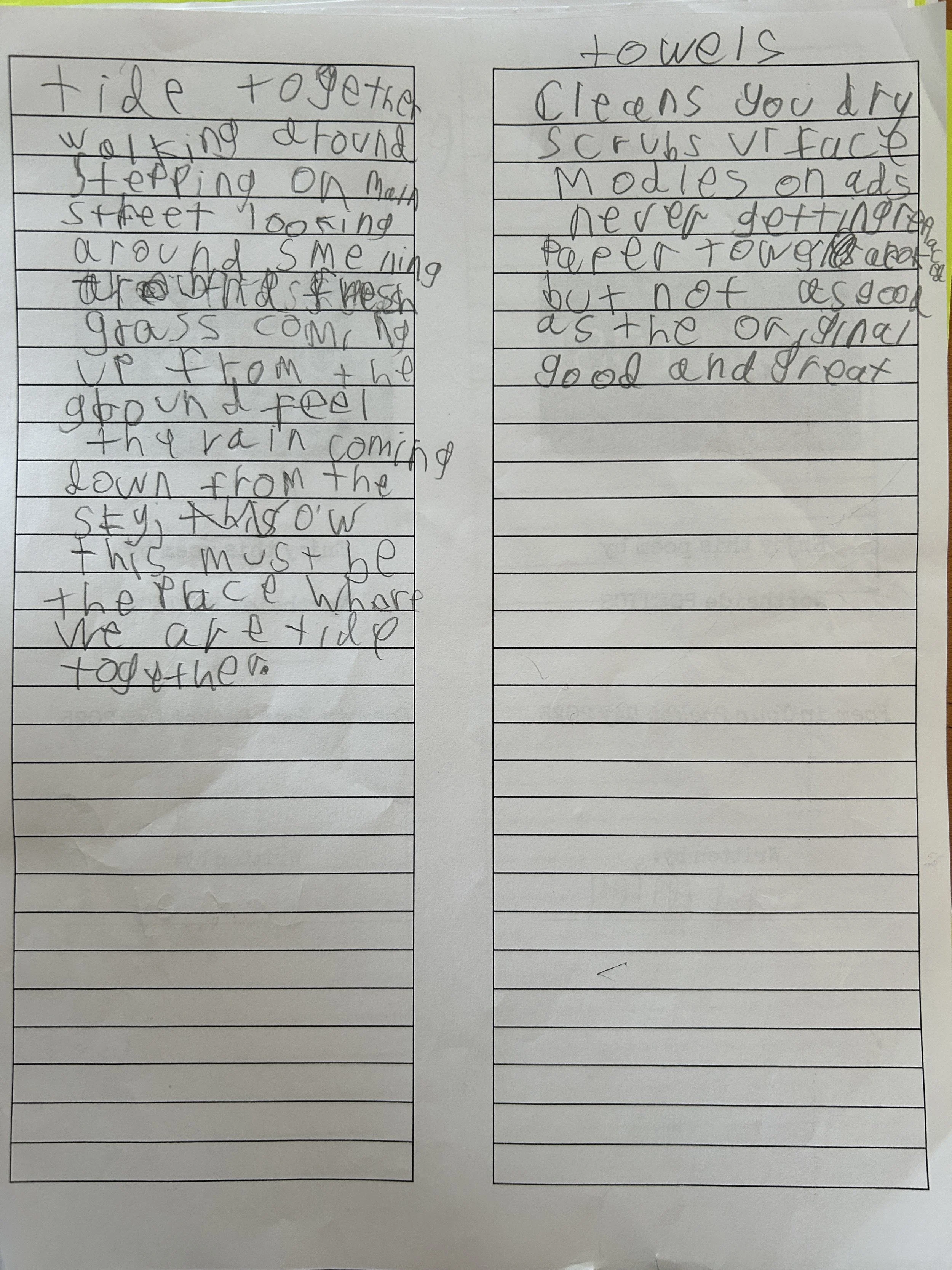 Brinley Boberg TIED TOGETHER, TOWELS POCKET POEMs front handwritten.JPG