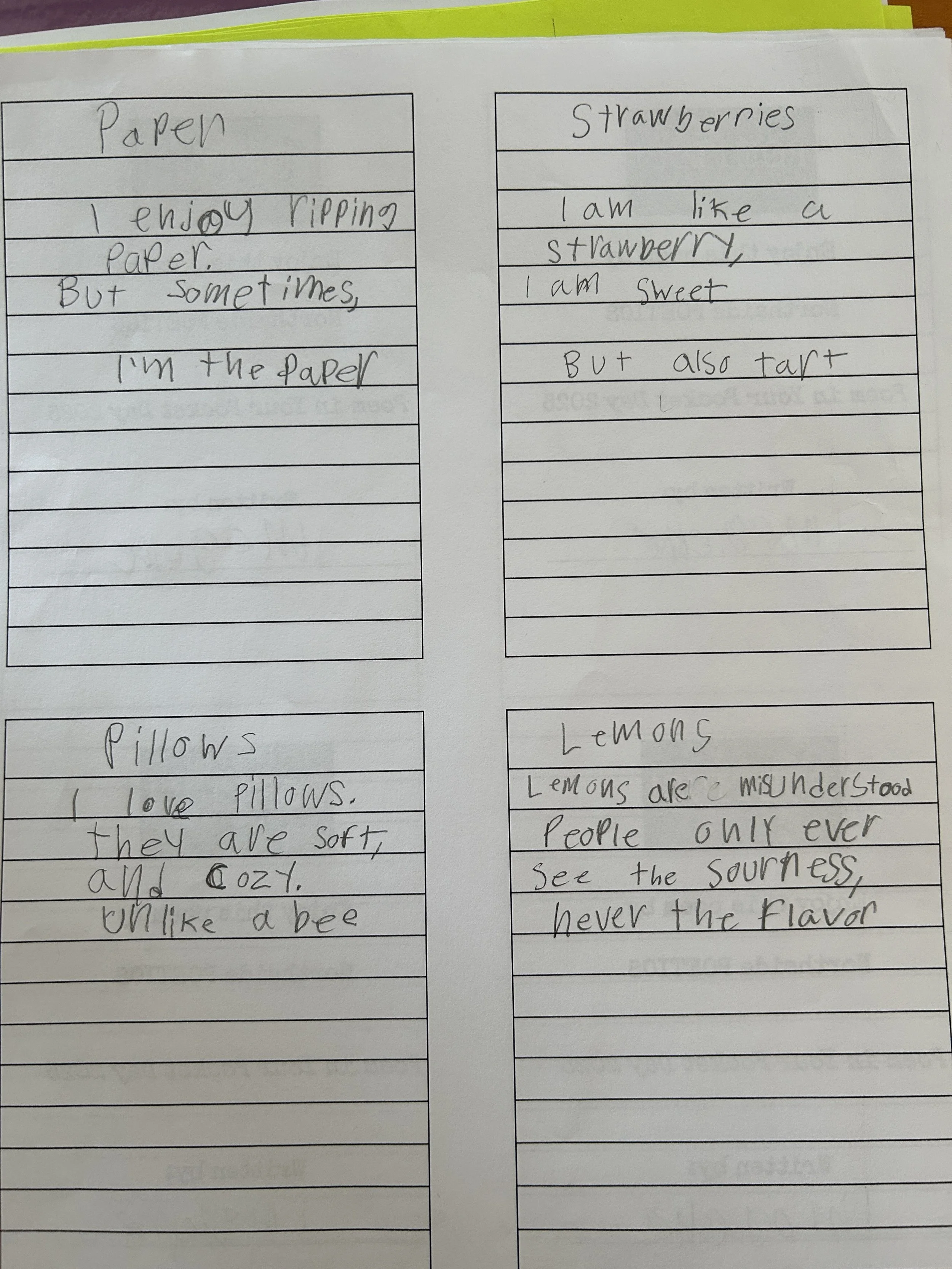 Imogene Luehrs PAPER STRAWBERRIES PILLOWS LEMONS POCKET POEMs front handwritten.JPG