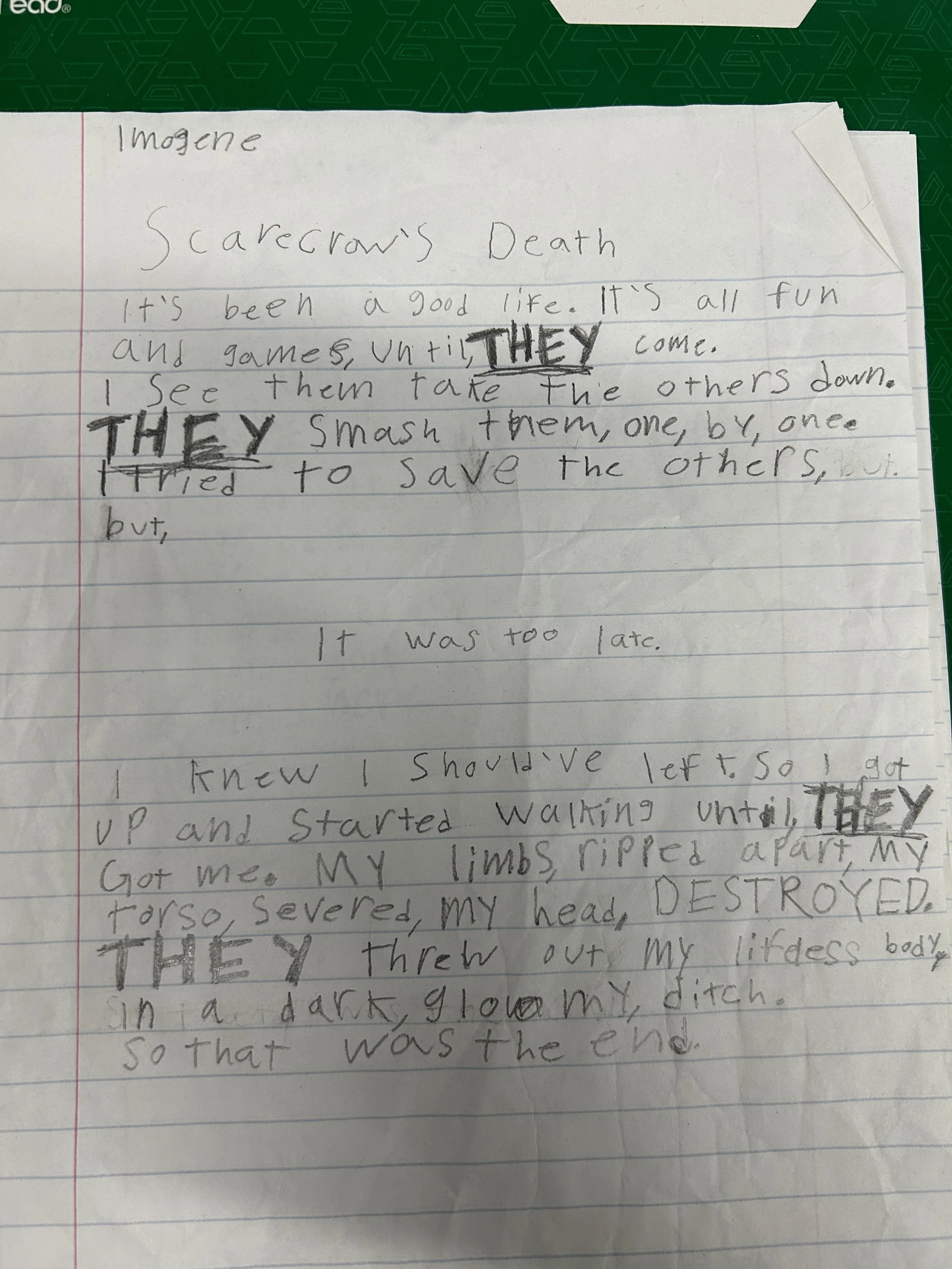 Imogene Luehrs SCARECROW_S DEATH handwritten IMG_3632.JPG