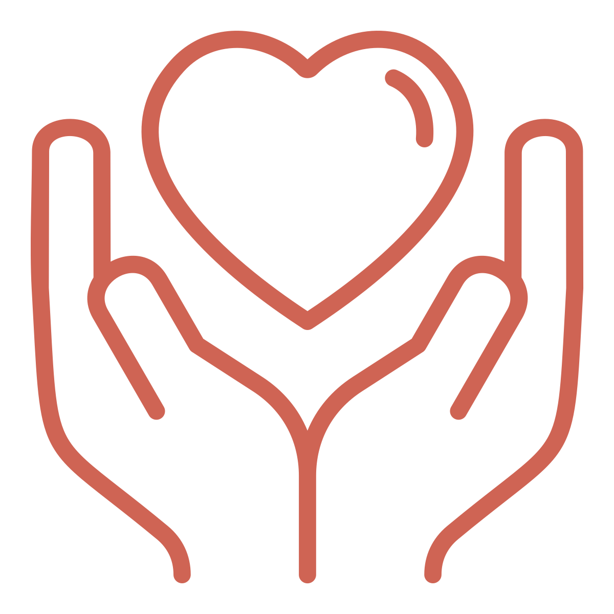 Outline of two hands holding a heart.