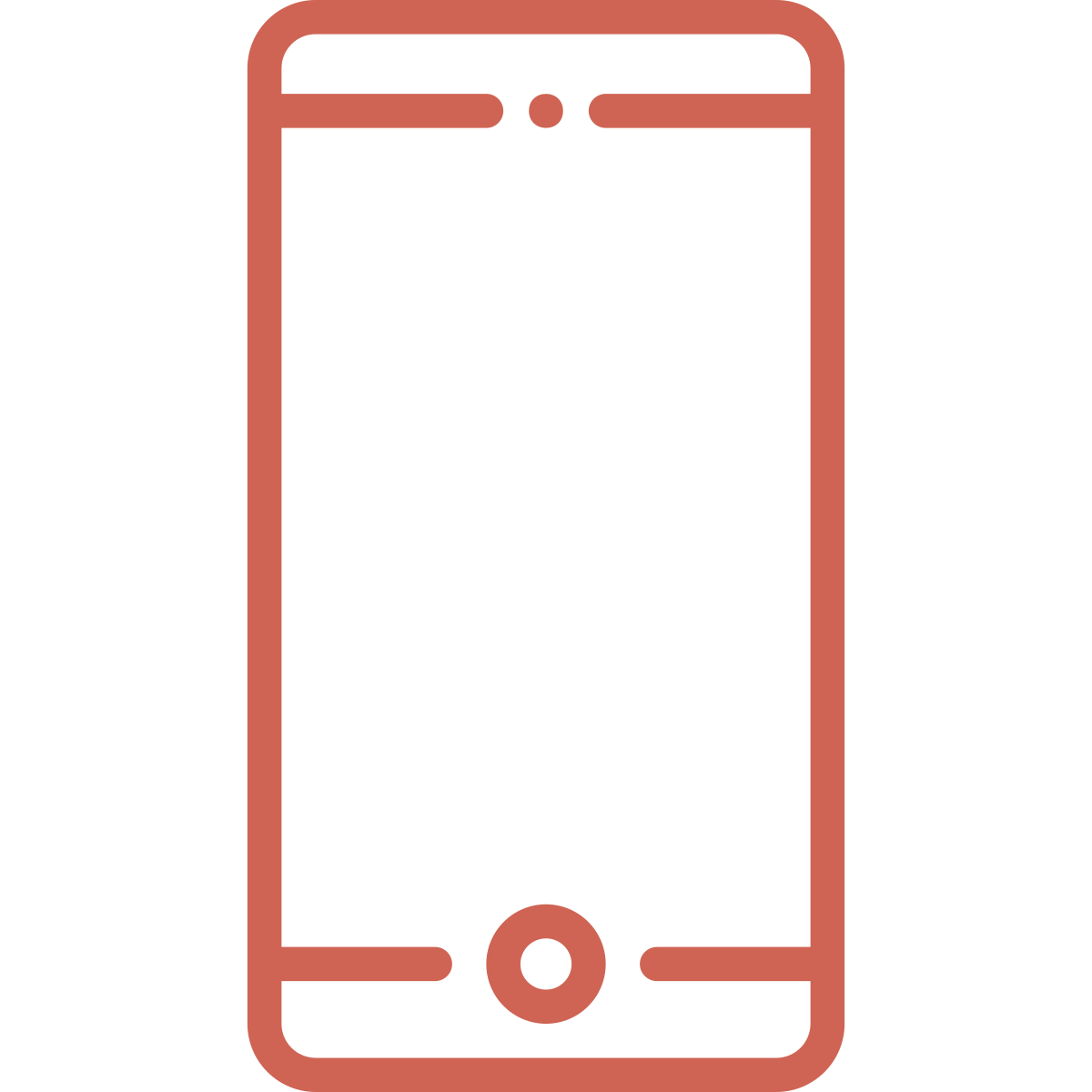 Stylized illustration of a smartphone with a large screen, rounded edges, a circular home button at the bottom, and small cutouts at the top for speaker and sensors.
