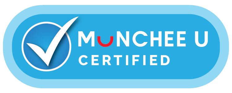 MUNCHEE U CERTIFIED badge with a checkmark in a circle