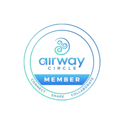 Round emblem in shades of blue that says Airway Circle Member.