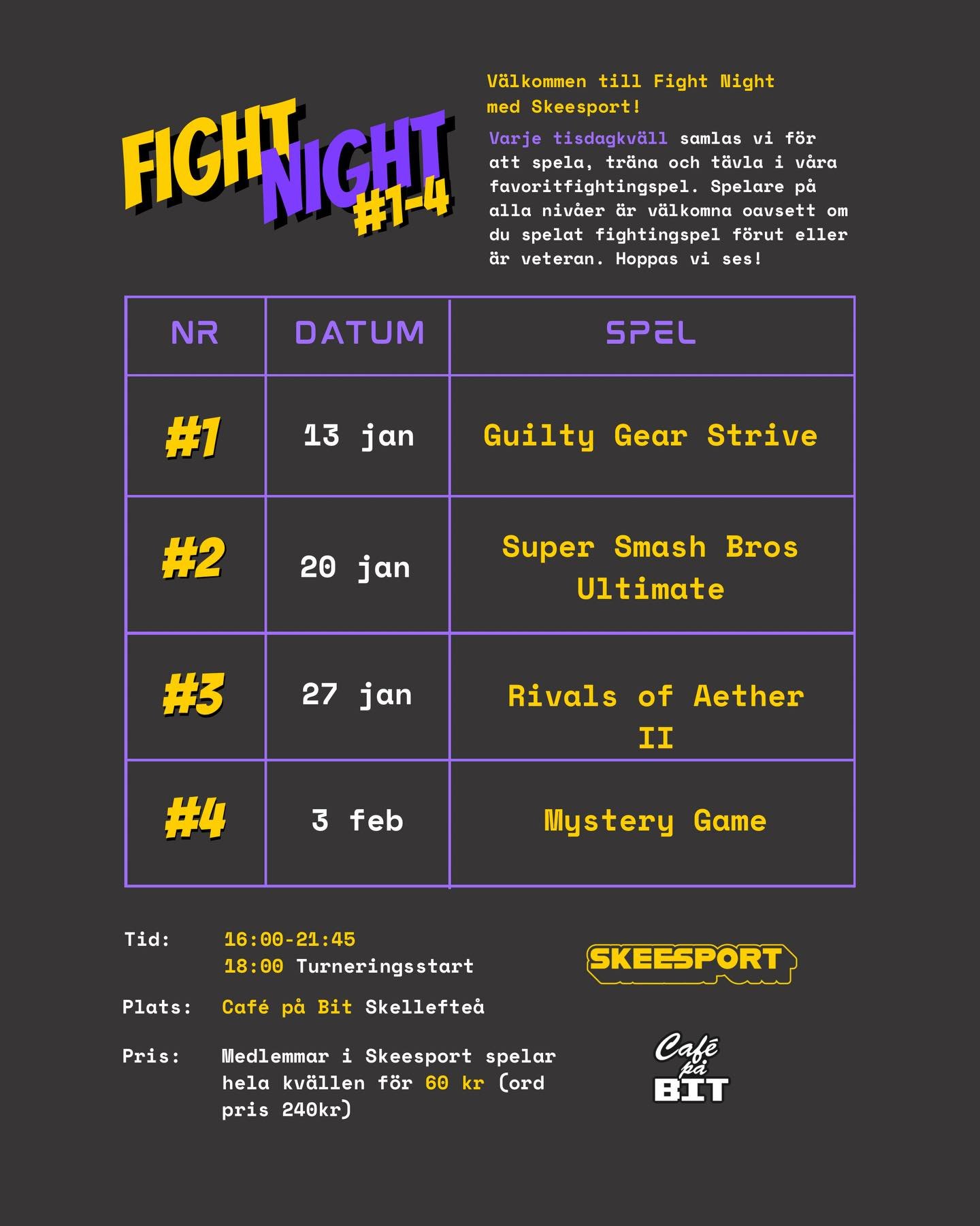 🥊 Efter f&ouml;rra veckans mjukstart startar vi det nya &aring;ret med Fight Night #1 och Guilty Gear Strive! L&auml;nkat i v&aring;r profil finns Fight Nights turneringssida d&auml;r man kan anm&auml;la sig till den frivilliga turneringen f&ouml;r 