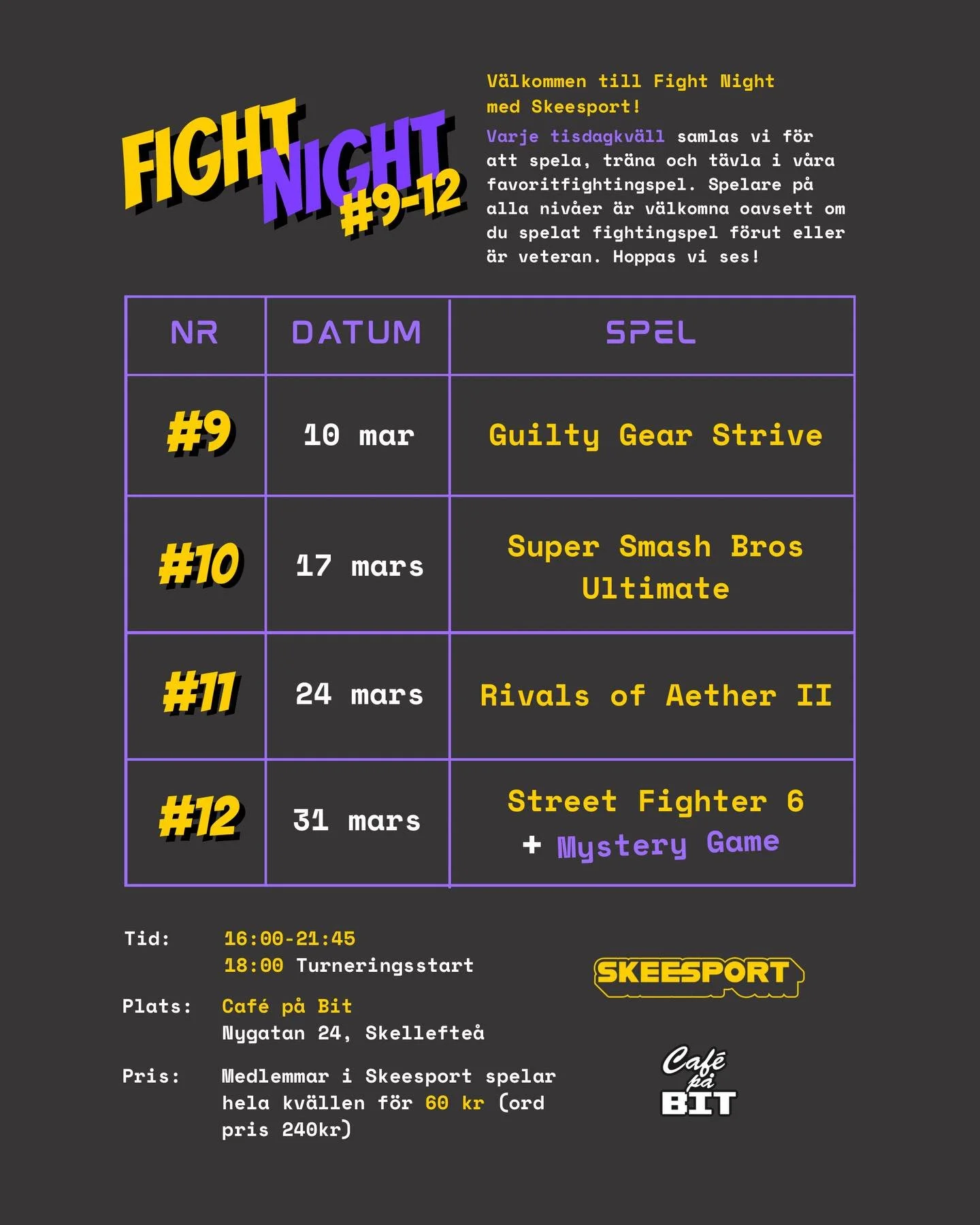 Tack till alla lanare och bes&ouml;kare p&aring; E-sportlovslanet helgen som var! ⭐️🎮

Hoppas ni har kommit ikapp med s&ouml;mnen, f&ouml;r ikv&auml;ll &auml;r det dags f&ouml;r &auml;nnu en Fight Night p&aring; @cafepabit d&auml;r vi tr&auml;nar oc