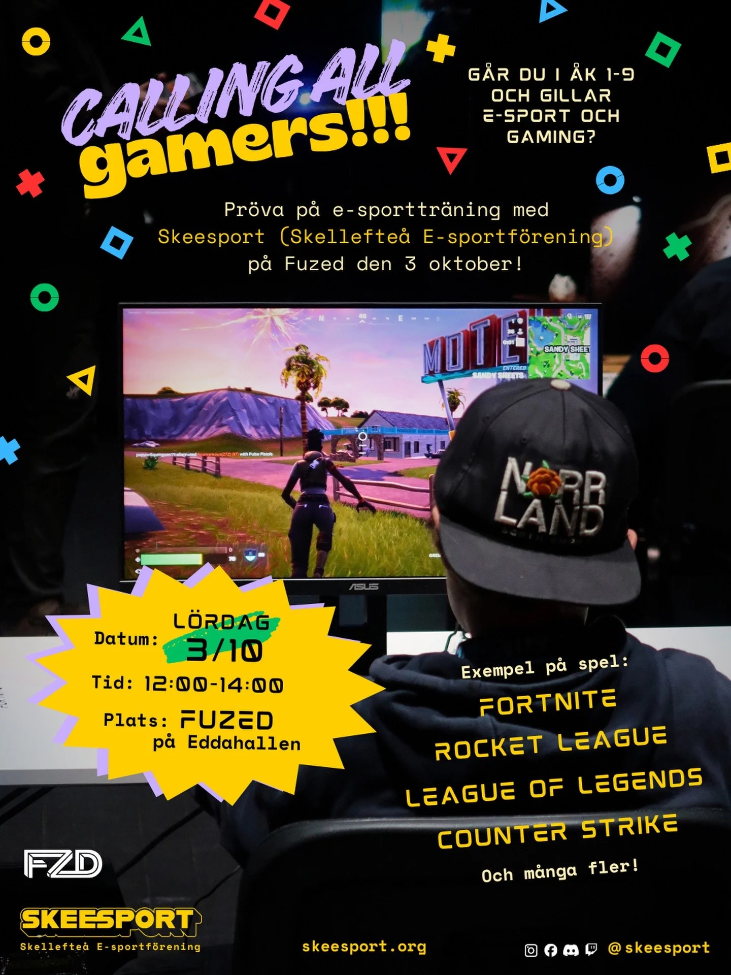 V&auml;lkommen till prova p&aring; e-sporttr&auml;ning med Skeesport p&aring; Fuzed den 3/10!🎮🔥

Inf&ouml;r kommande uppstart av v&aring;ra e-sporttr&auml;ningar kommer vi under h&ouml;sten att h&aring;lla i prova p&aring;-tillf&auml;llen f&ouml;r 
