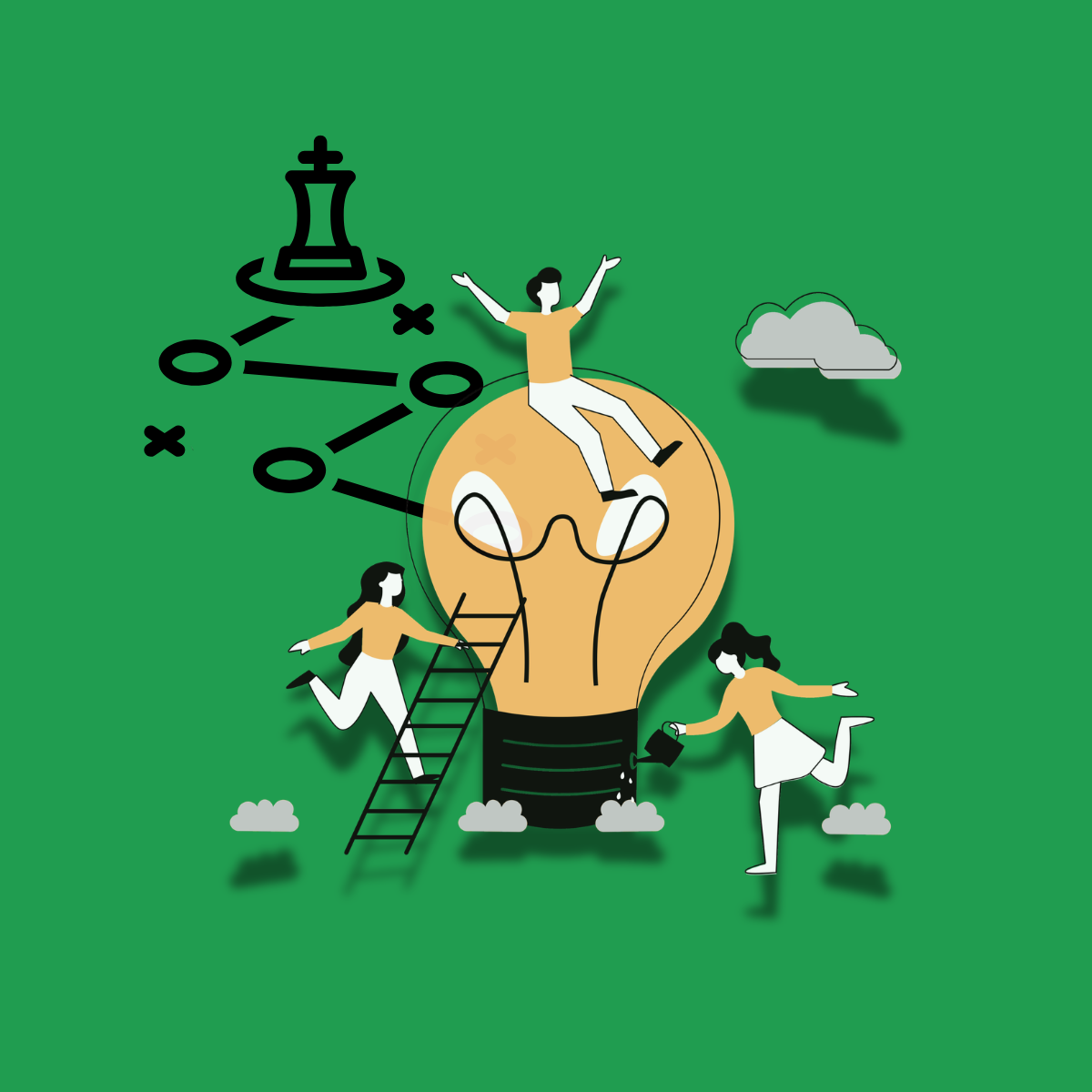A bulb representing an idea and some chese moves