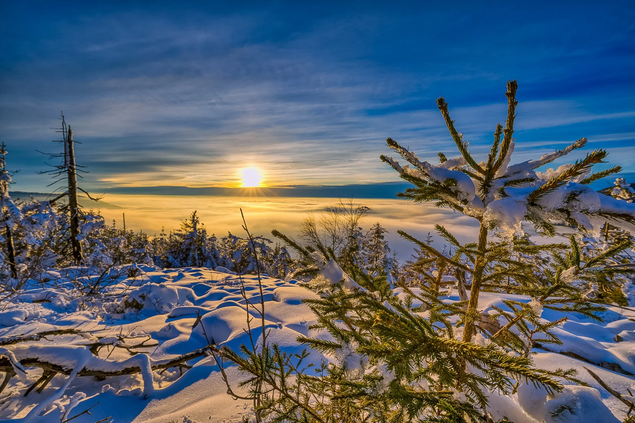 Sonnenuntergang bei Schnee (Querformat)