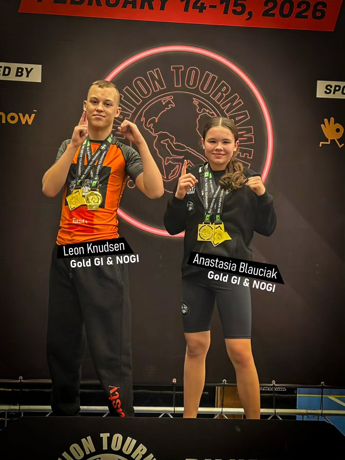 Gratulerer s&aring; mye til b&aring;de Leon og Anastasia &hearts;️ Dobbelt Gull p&aring; begge, GI &amp; NOGI p&aring; BJJ Nation 13, Sverige, M&ouml;lndal 🔥 Fantastisk, stolt av dere! 🥷👇🏻👊🏻⛩️ @10pFredrikstad #nogi #jiujitsu #subonlymindset #ji