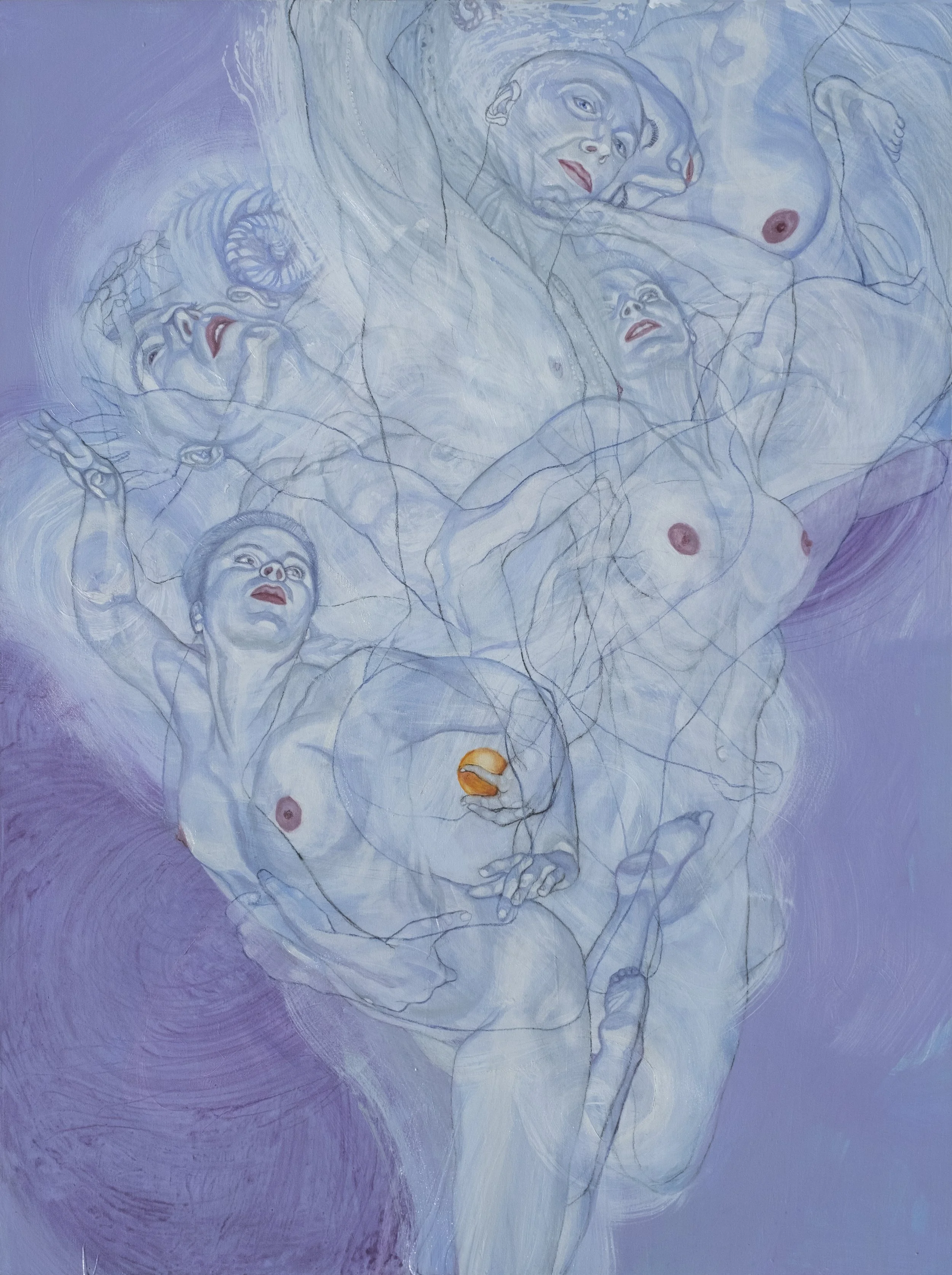 Melting into Air, 2023 by Sol Kjøk | Oil, acrylics + Pierre Noire on wood | 48” x 36”