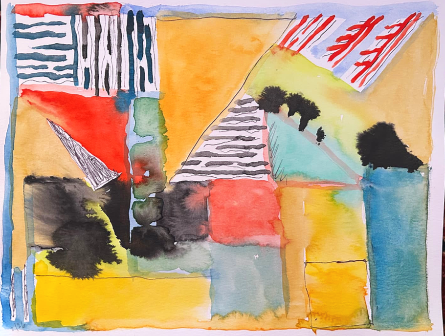 Tropical Summer, 2026 (Framed w/ Summer Rain) by John Manocherian | Mixed media | 21-¾” l x 15-¾" W
