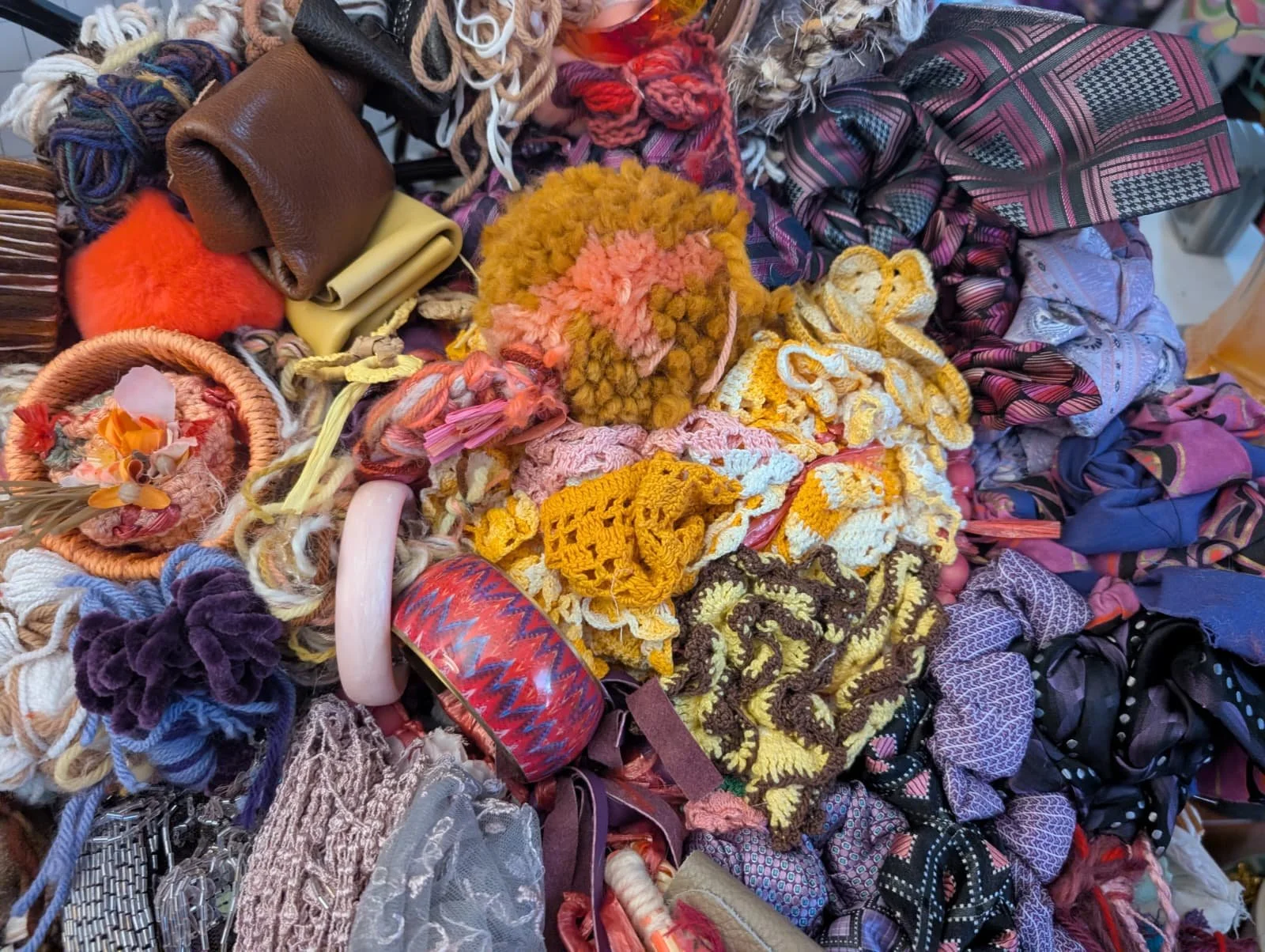 Sunset at Fall, 2026 by Portia Bowers | Metal, Fiber, Leather, Jewelry, Ties, Beads 