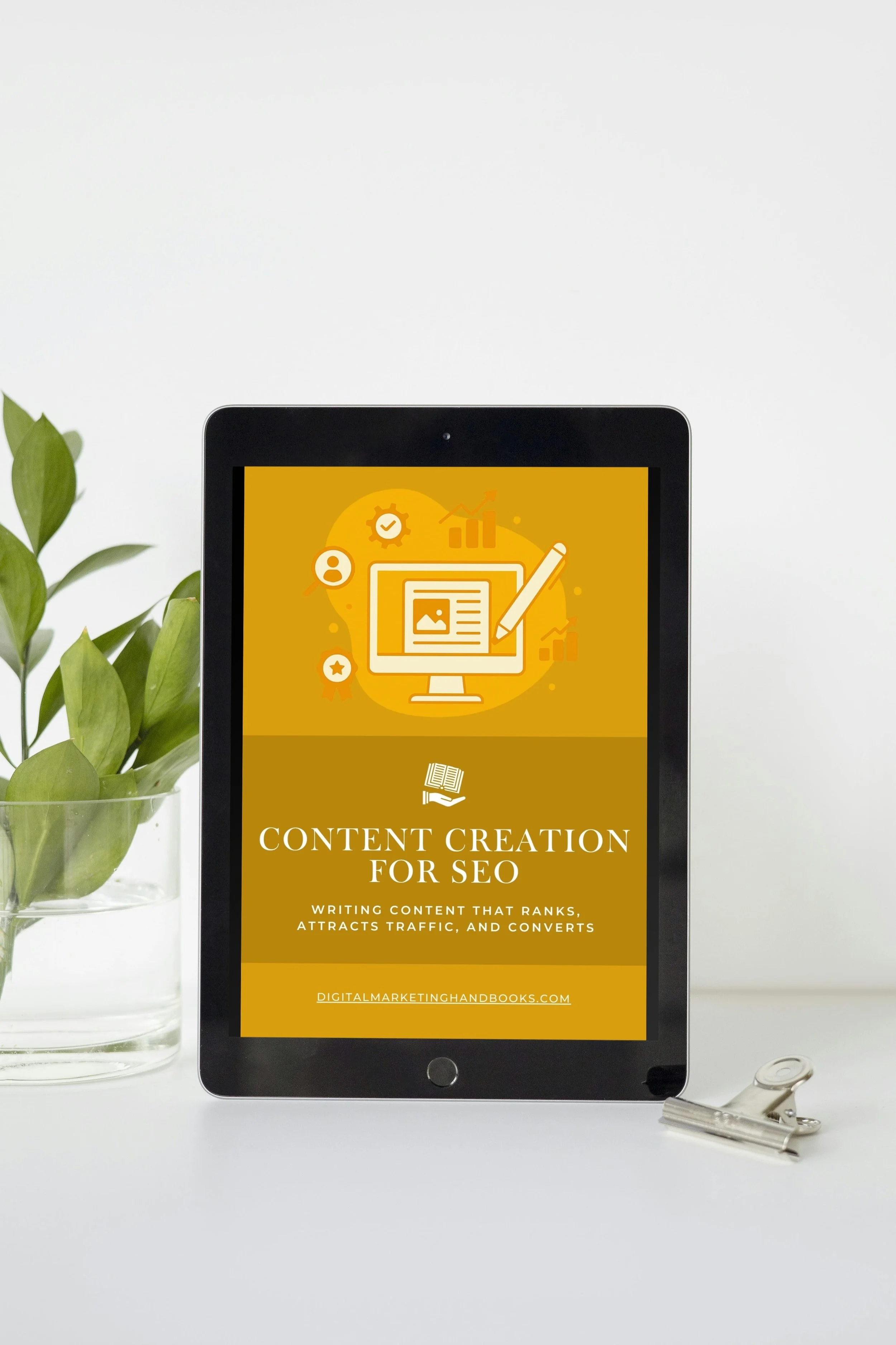 Tablet with cover of Content Creation for SEO