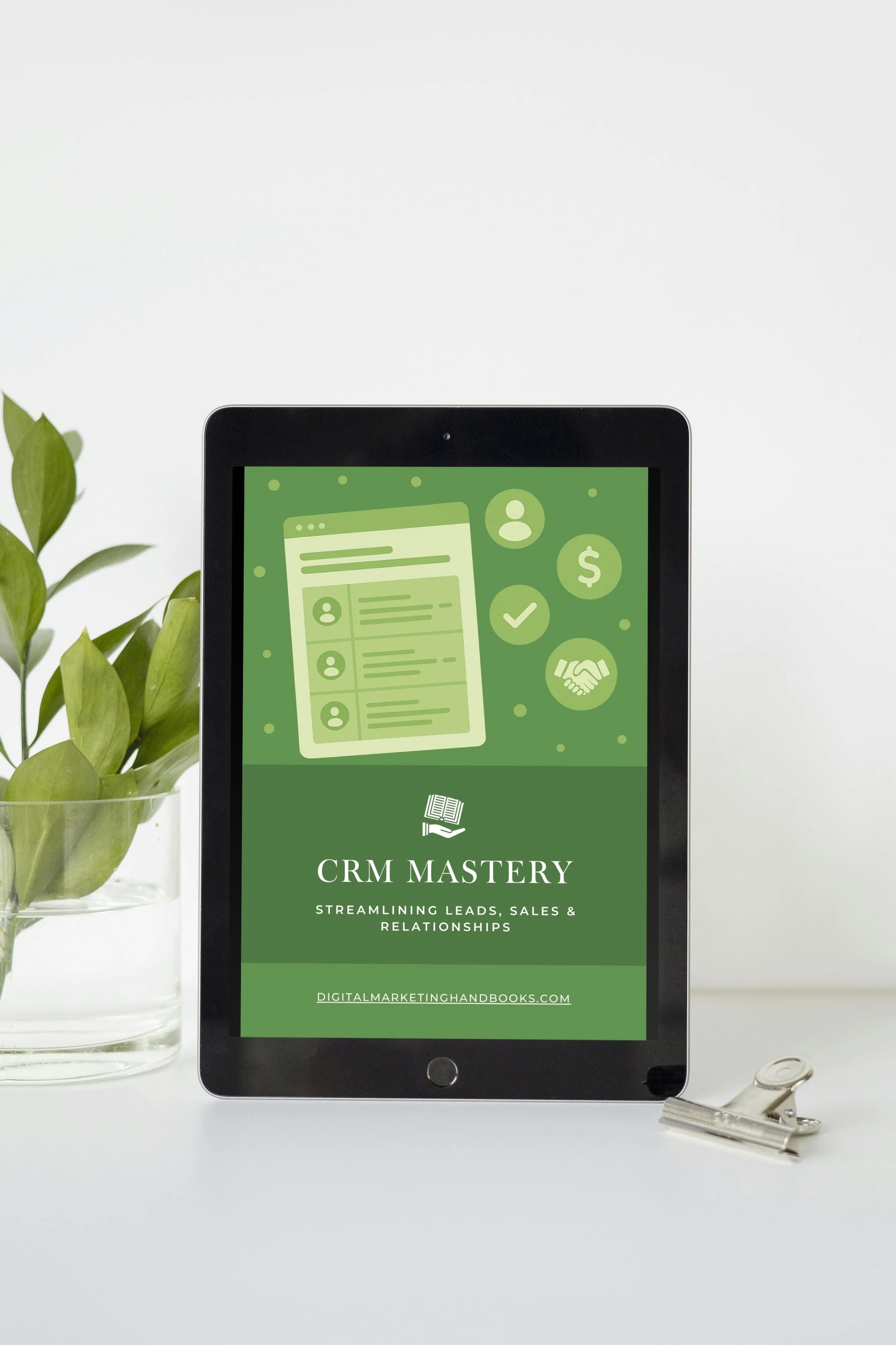 Tablet with cover of CRM Mastery