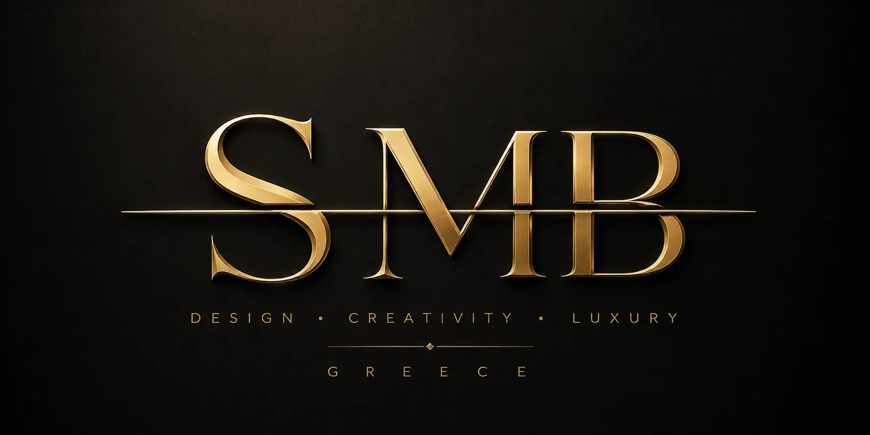 SMB Group Greece gold and black logo. SMB stands for Sigma Mad Bears. The logo features the company's core values: Design, Creativity, and Luxury, with Greece indicating the company's location and operations.