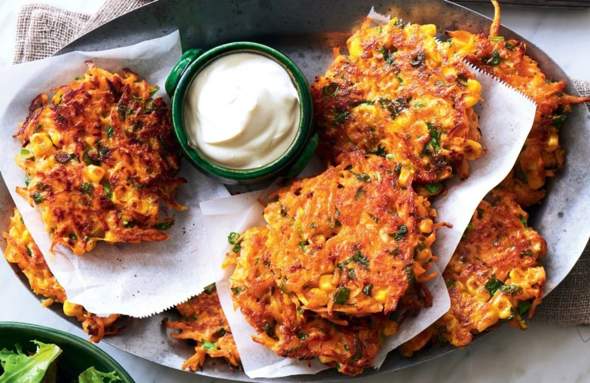 Kumara, Salmon and Corn Fritters