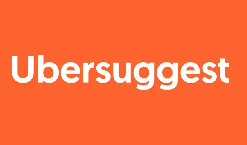 The word 'Ubersuggest' in white bold letters on an orange background.