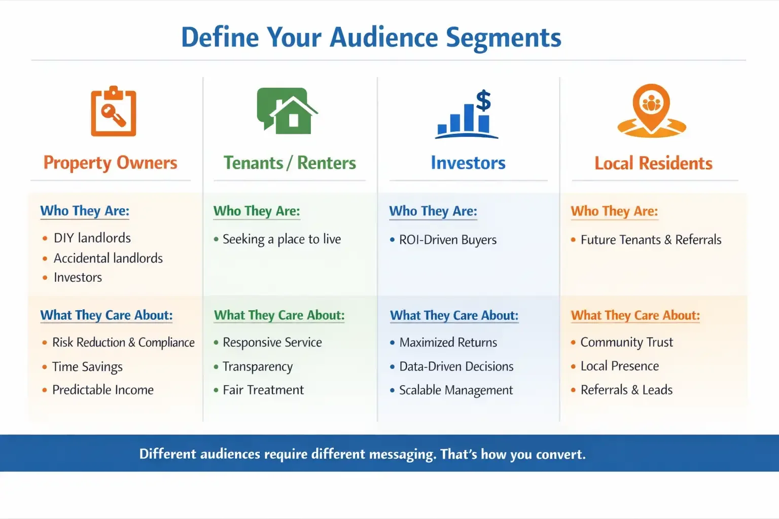 esidents, with key motivations for each group.