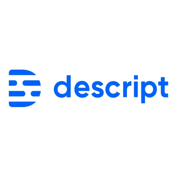 Blue logo with a stylized 'S' and the word 'descript' in lowercase.