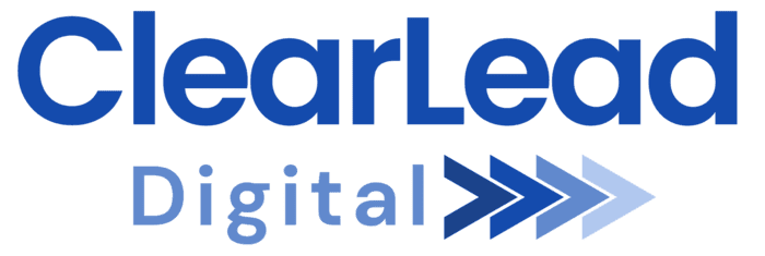 ClearLead Digital logo with text and three rightward arrows.
