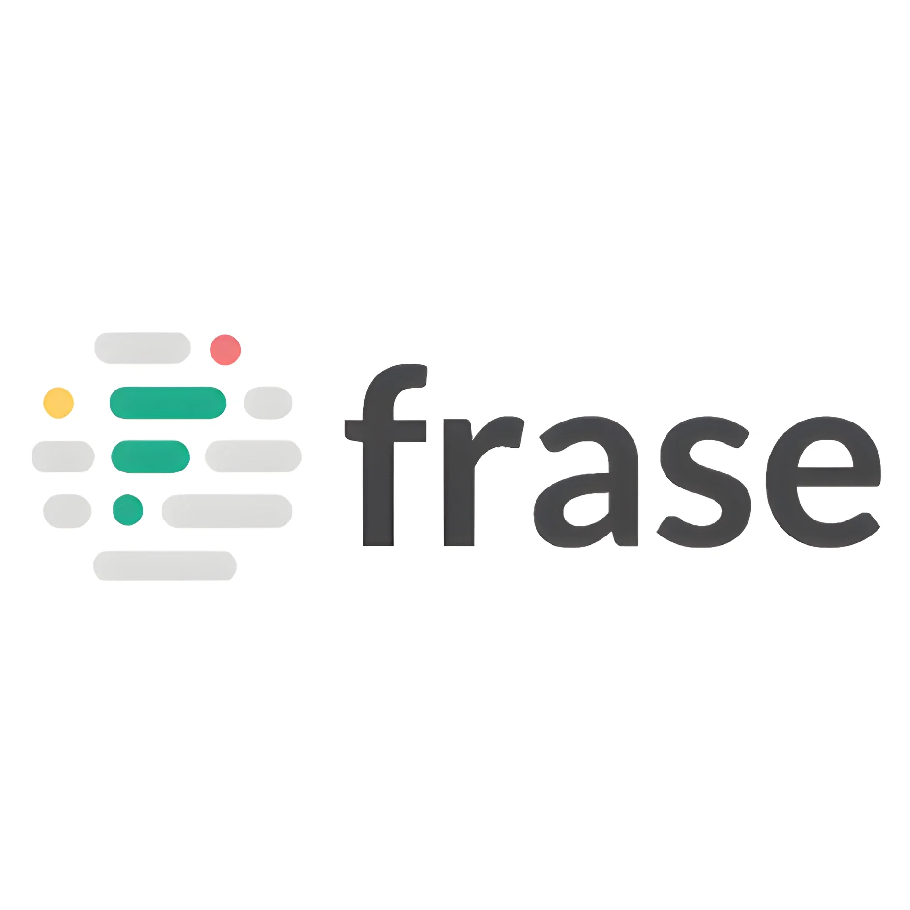 Graphic logo with a stylized speech bubble icon made of gray, teal, yellow, and red dots and lines, next to the word 'frase' in black lowercase letters.