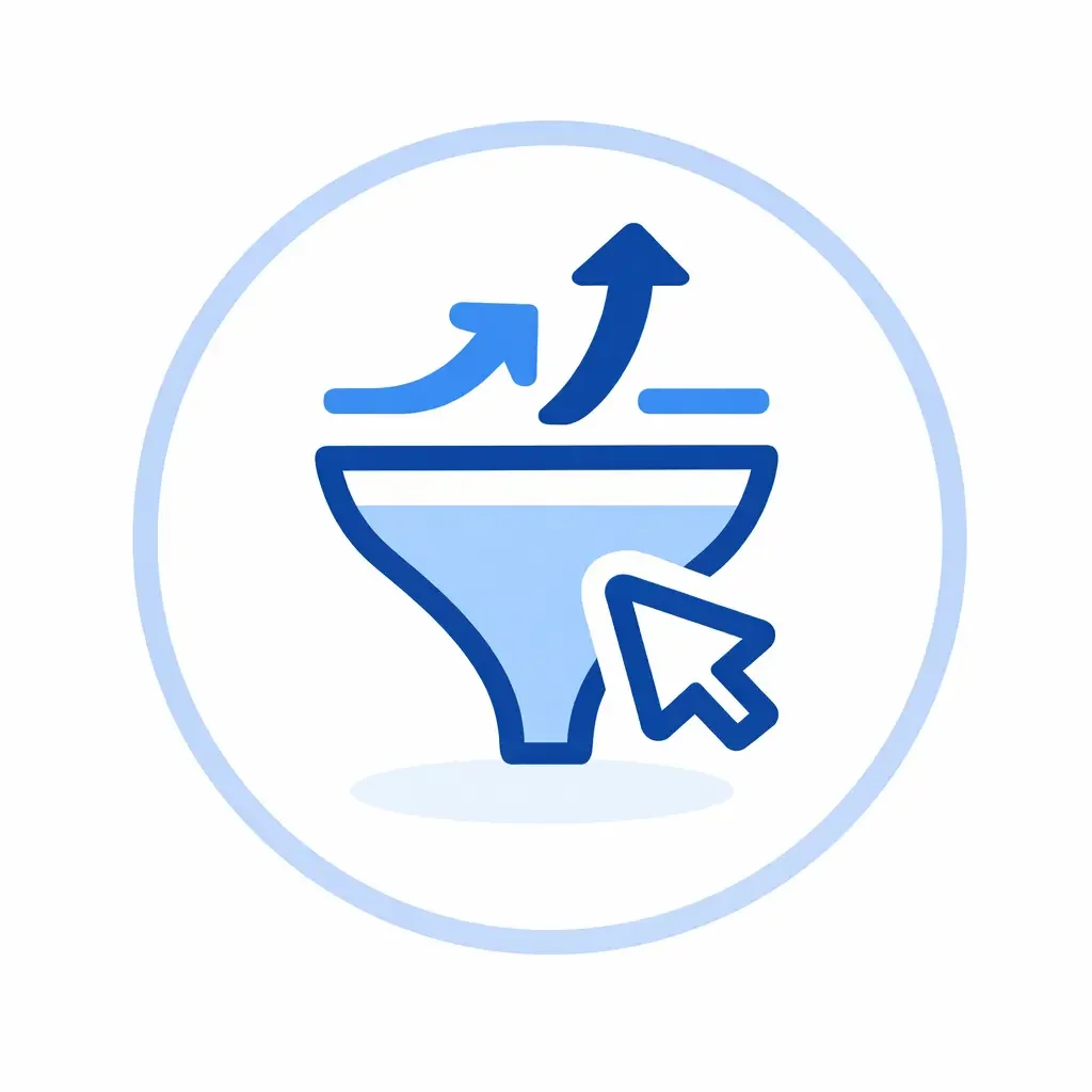 Conversion funnel icon with cursor showing website optimization and lead conversion process